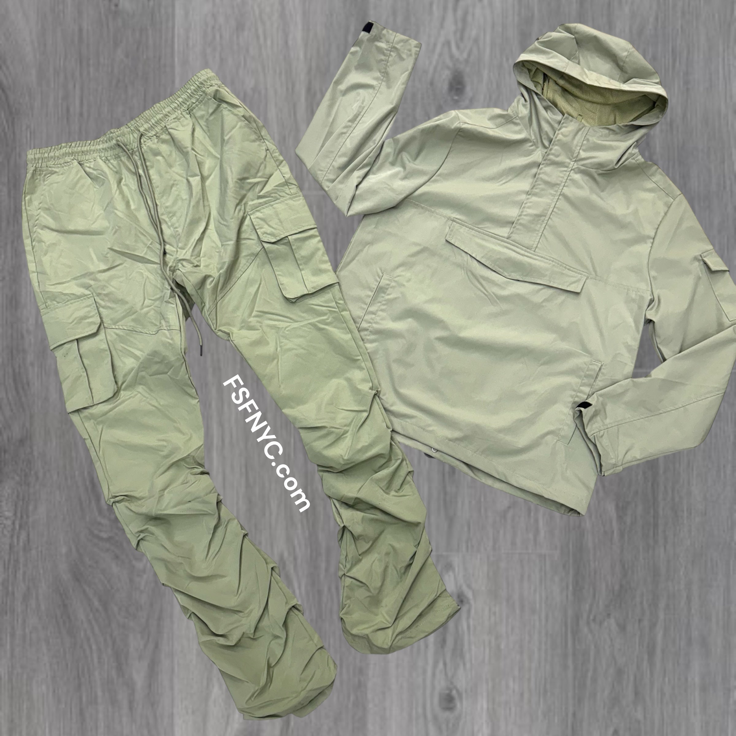 Rebel - NYLON Stacked & Anorak Pullover Jacket - SET - Sage - 522422