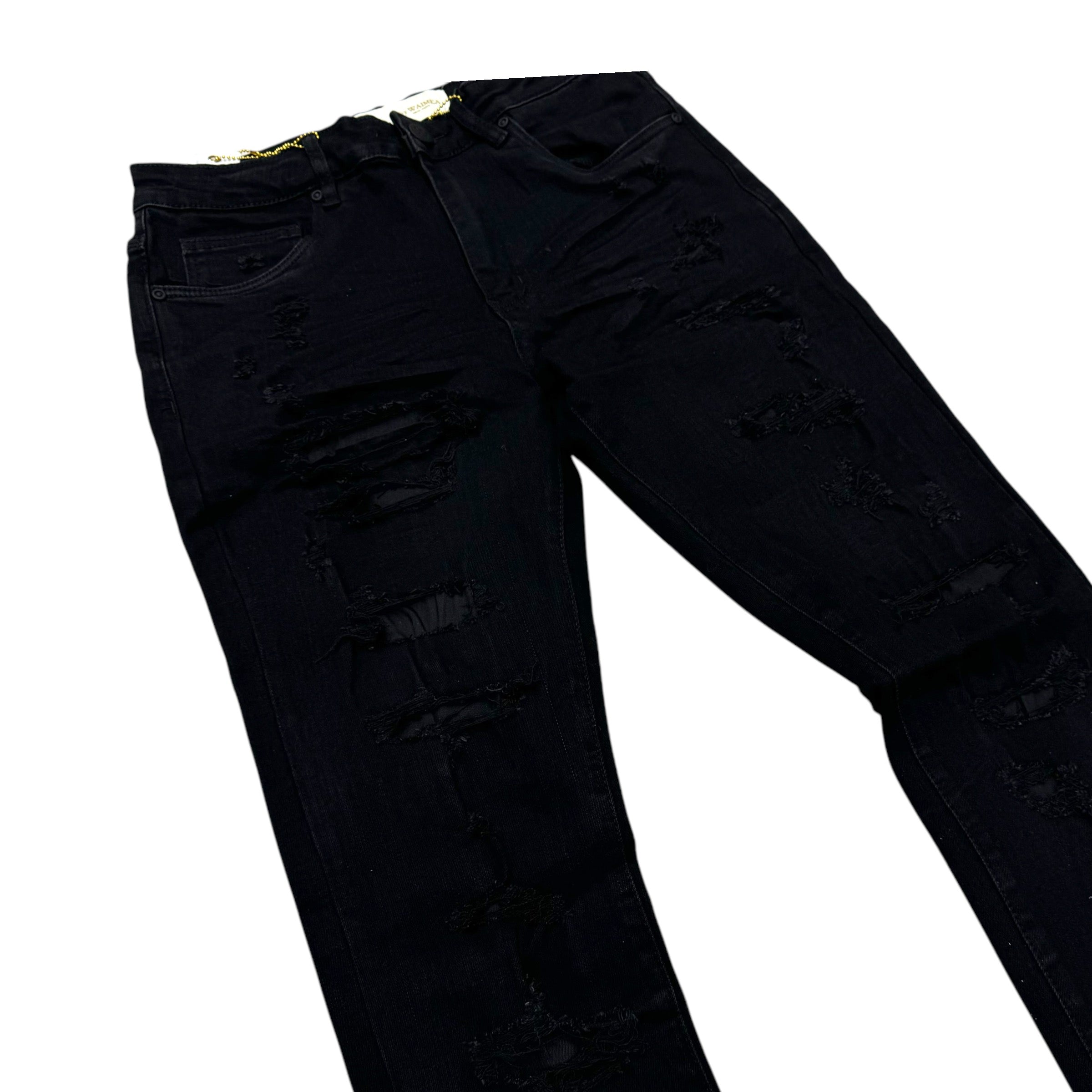 W Stacked Rips Denim Jet Black M8280D