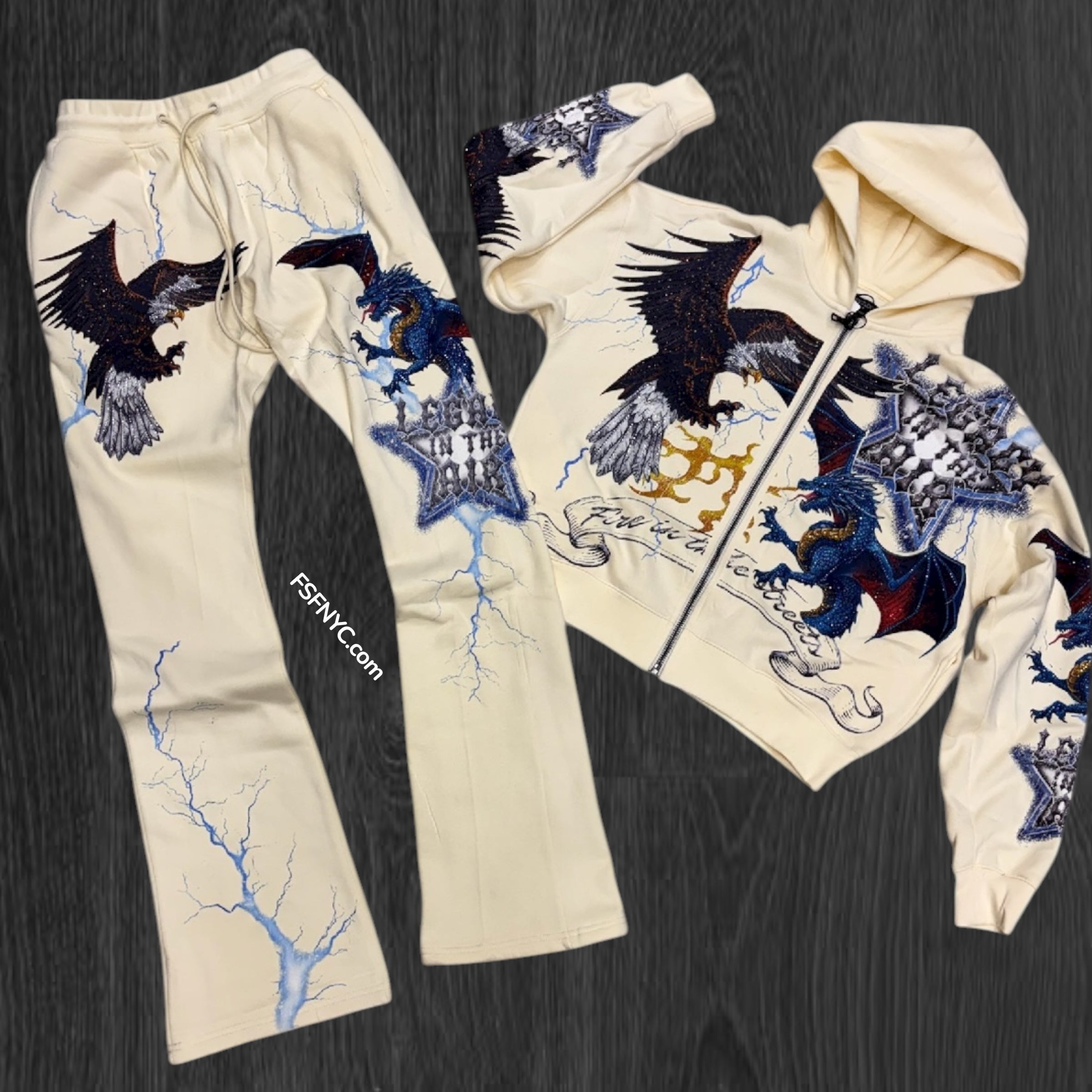 Roku - Stacked LEGACY Rhinestone Sweat suit - CRM - 1857 1858