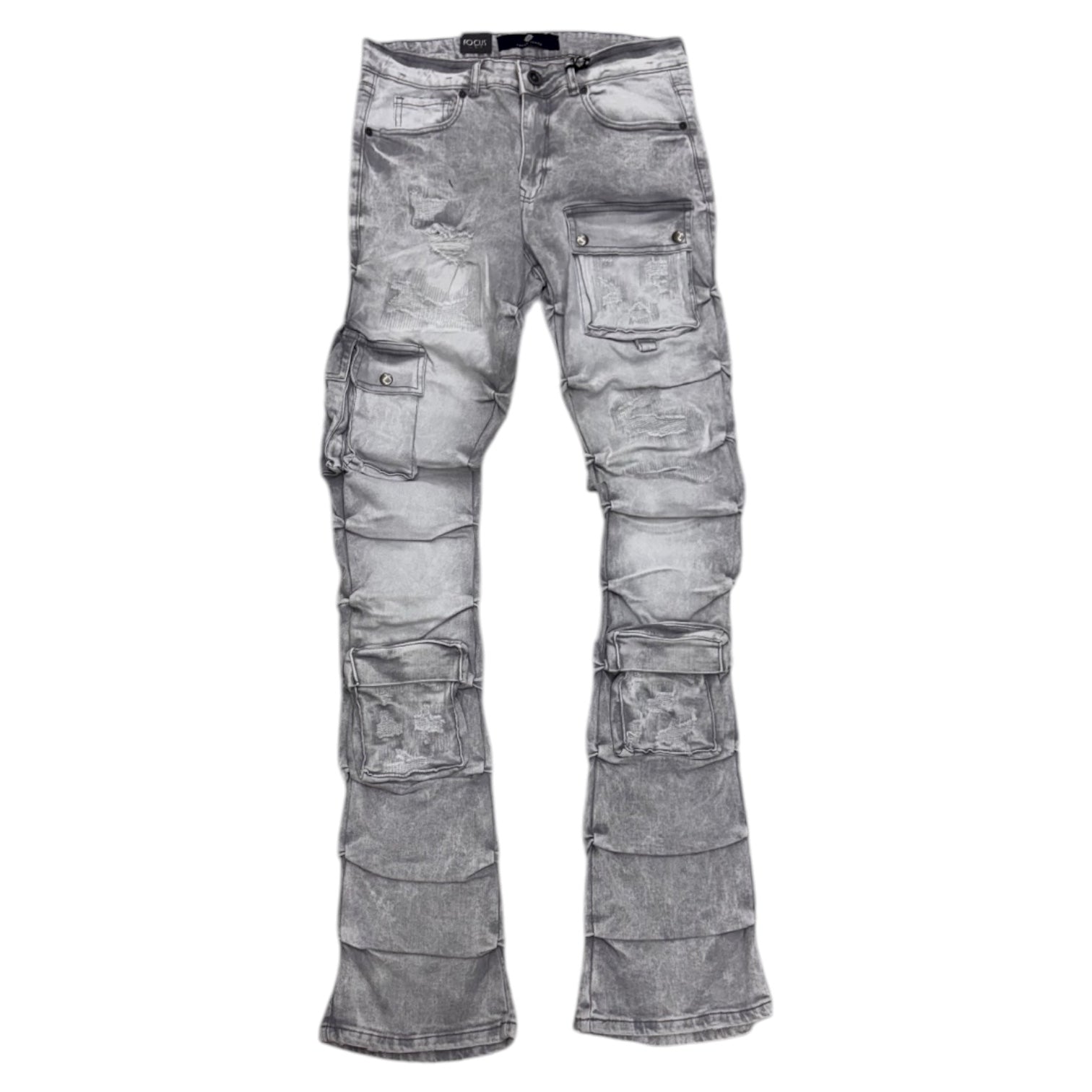 FOCUS - Stacked Cargo Denim - GRYWSH - 5226