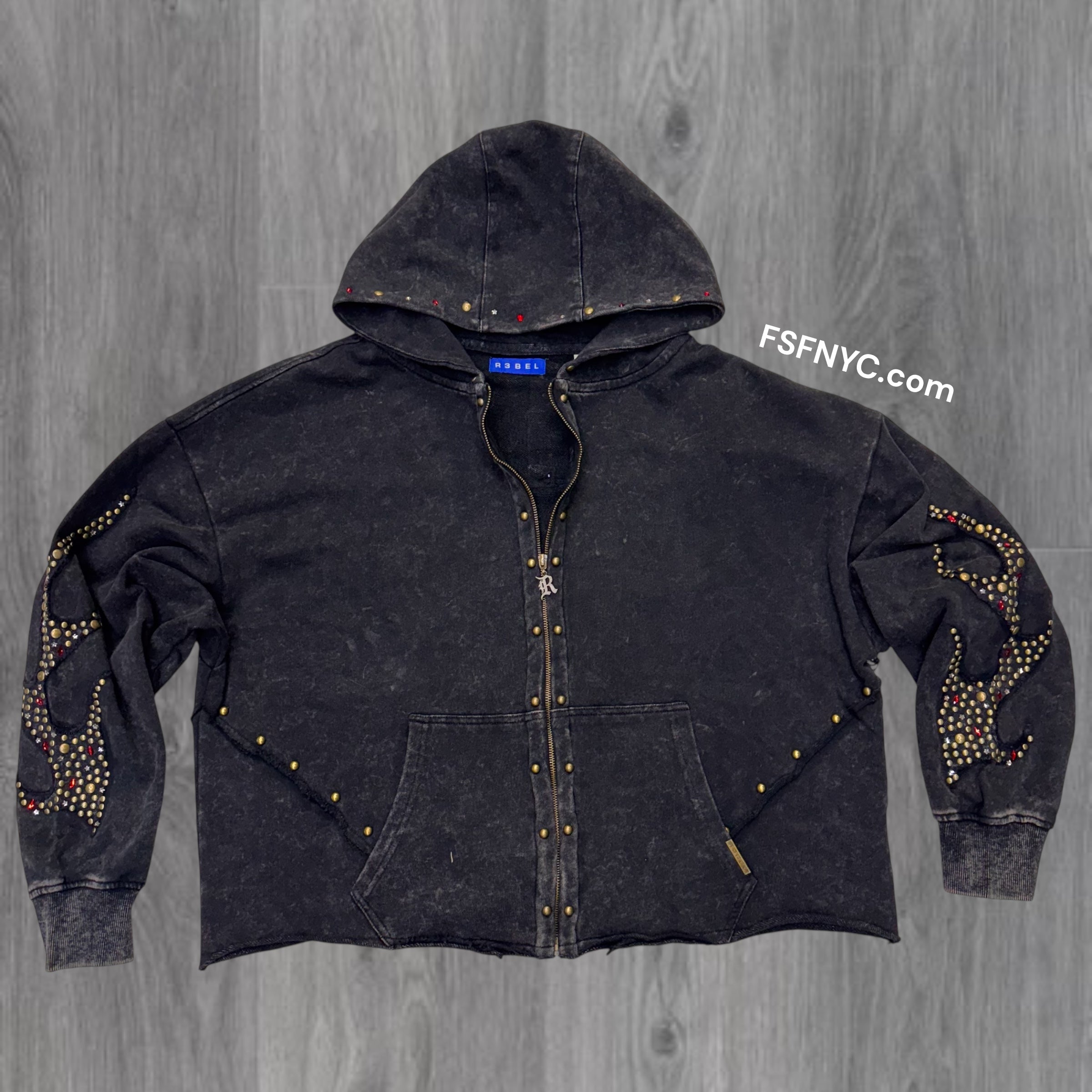 R3-Studded Firefest Zip Up Hoodie Black 652-368