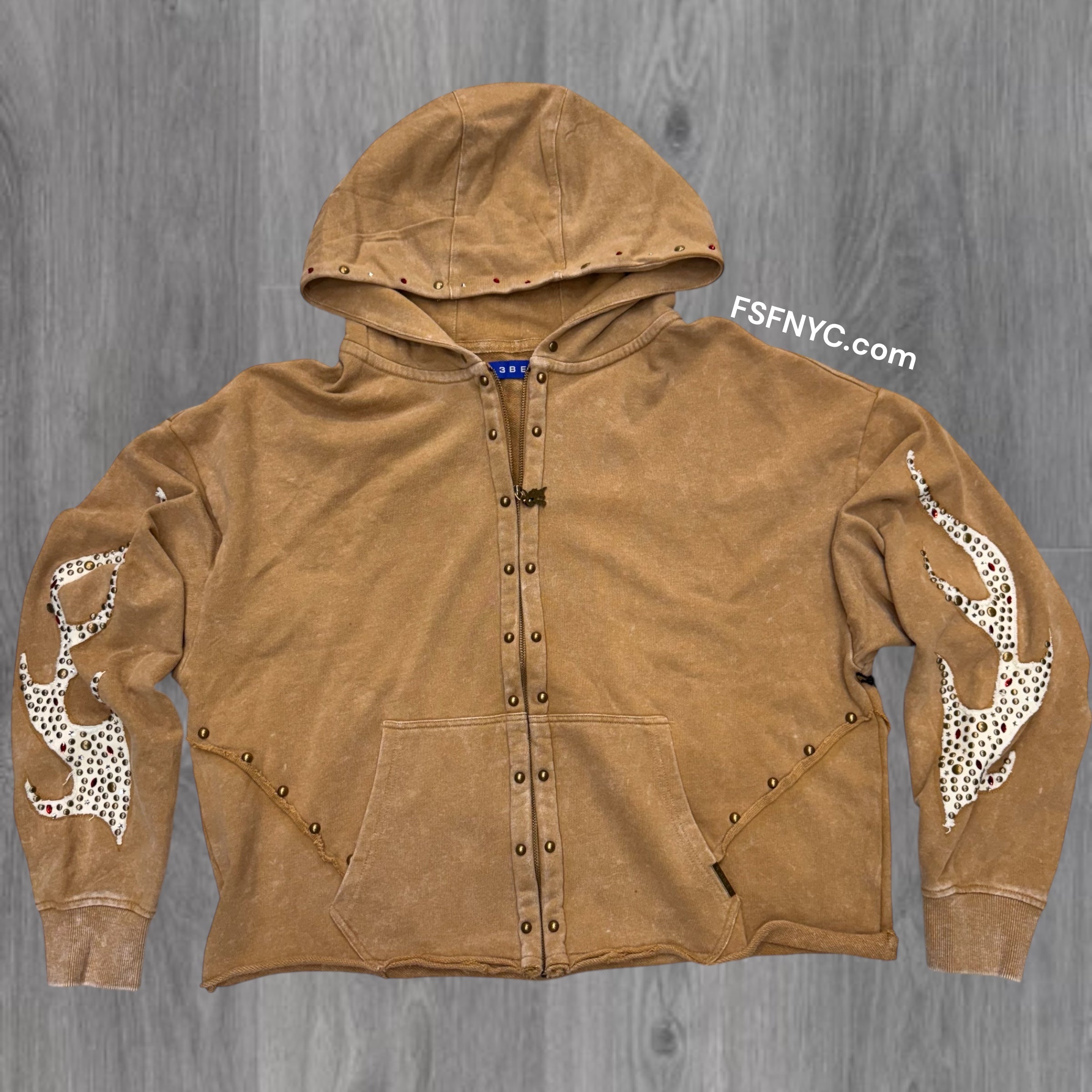 R3-Studded Firefest Zip Up Hoodie Khaki 652-368