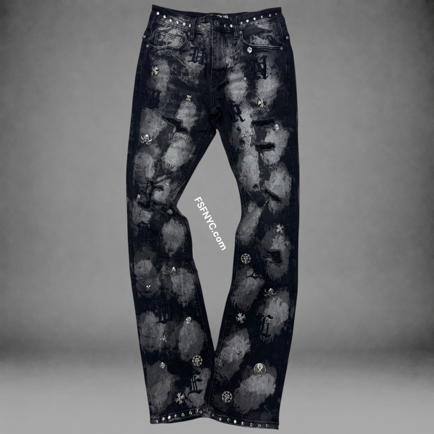 Vicious - Flare Denim w/stones - Black - VC1093