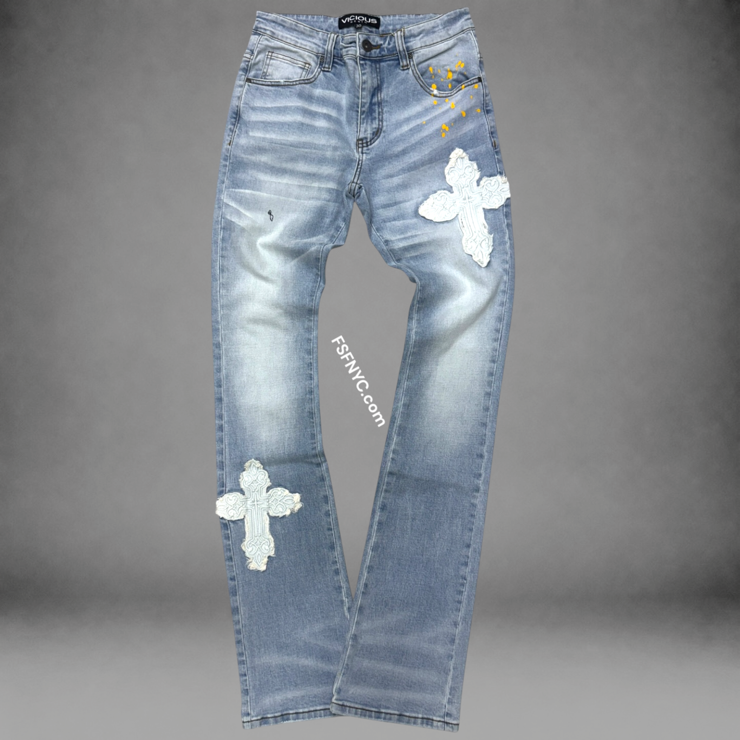 Vicious - Flare Denim w/ Patch work - Light Blue- VC1094