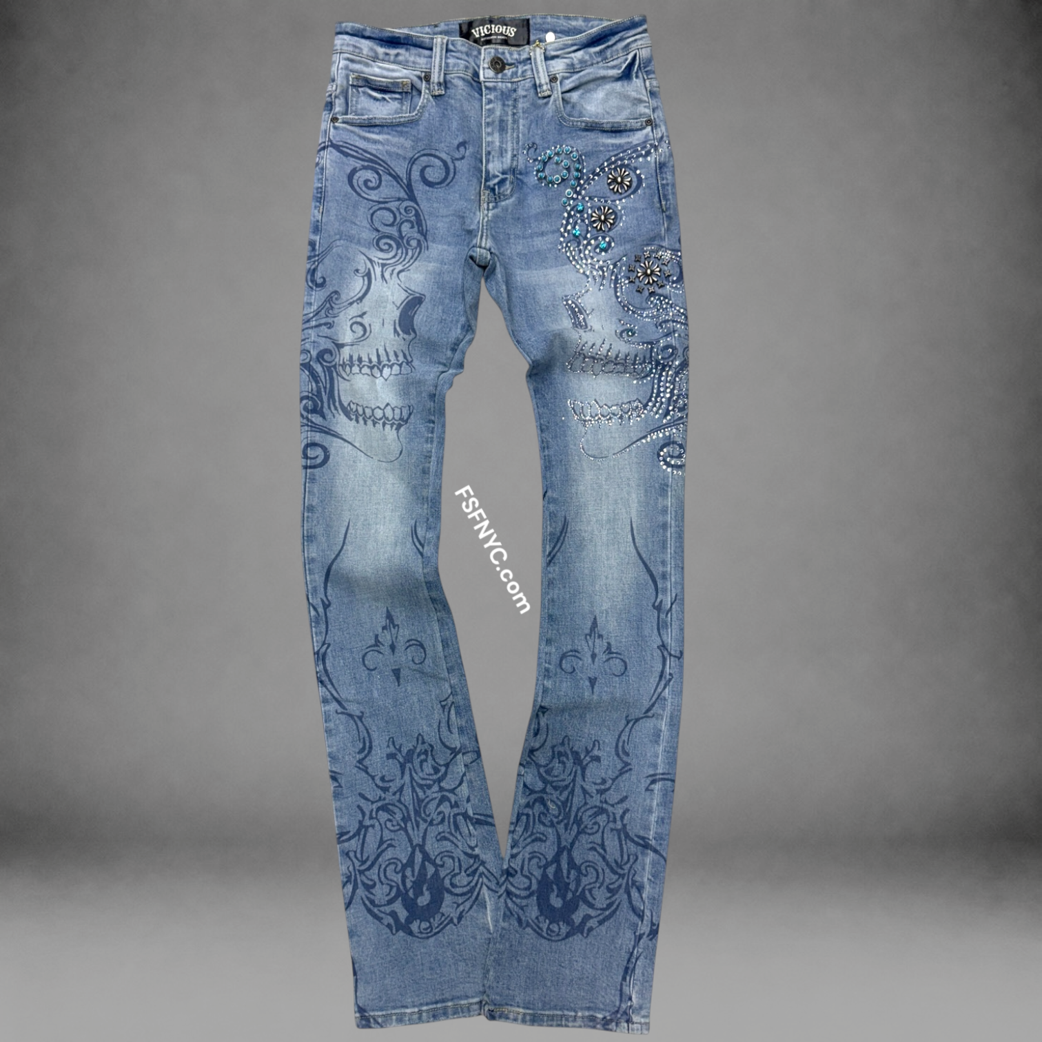 Vicious - Flare Denim Art Printed allover - MD Blue - VC1044