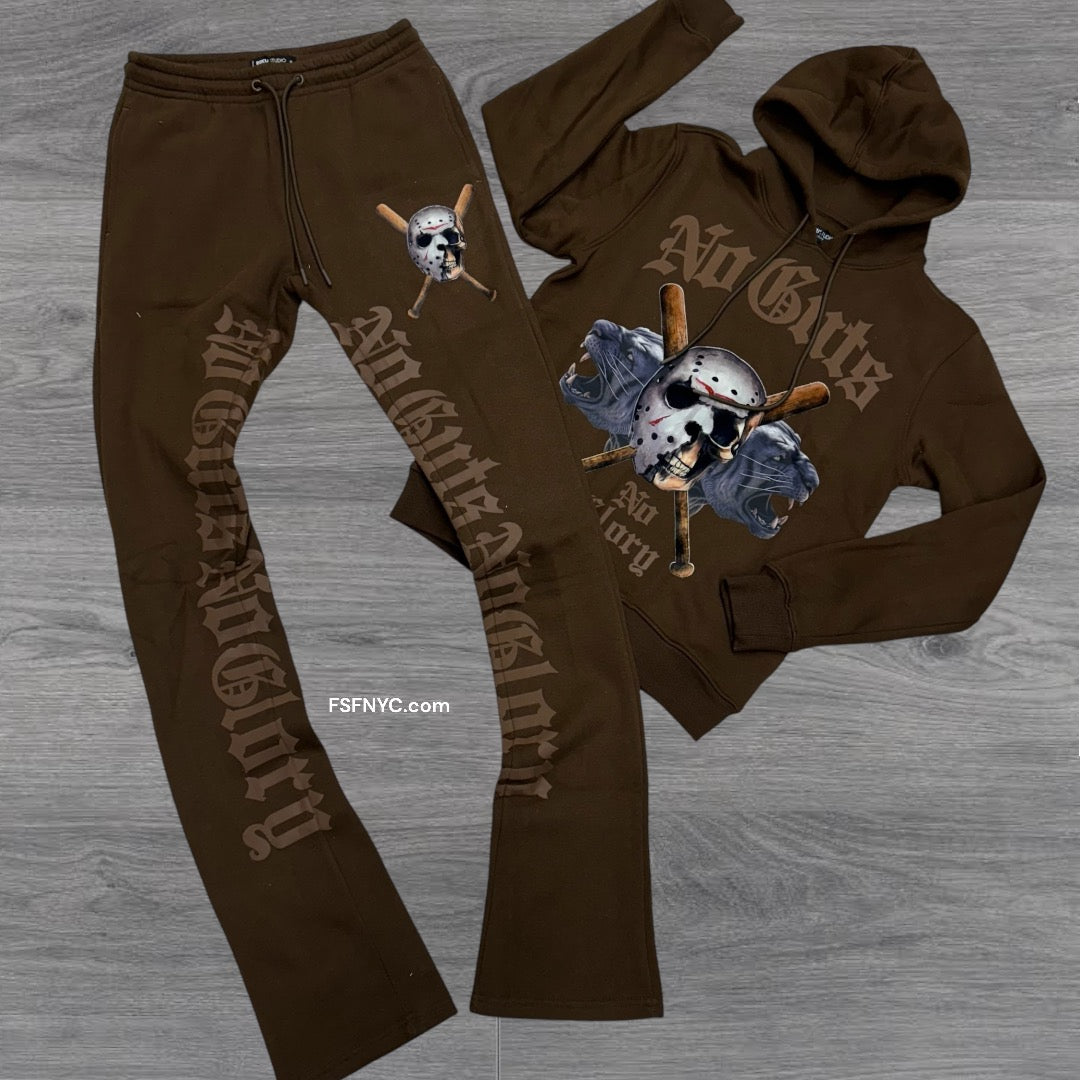 Roku stacked GUYS sweat suit Brown (Go Up 1 Size)