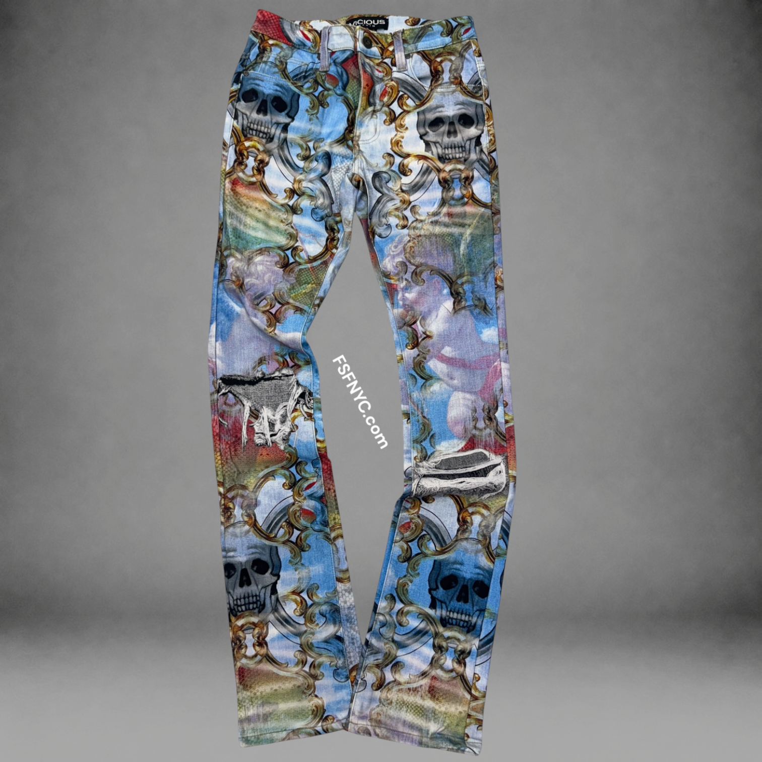 Vicious - Flare Denim artwork allover - Sky Blue- VC1149