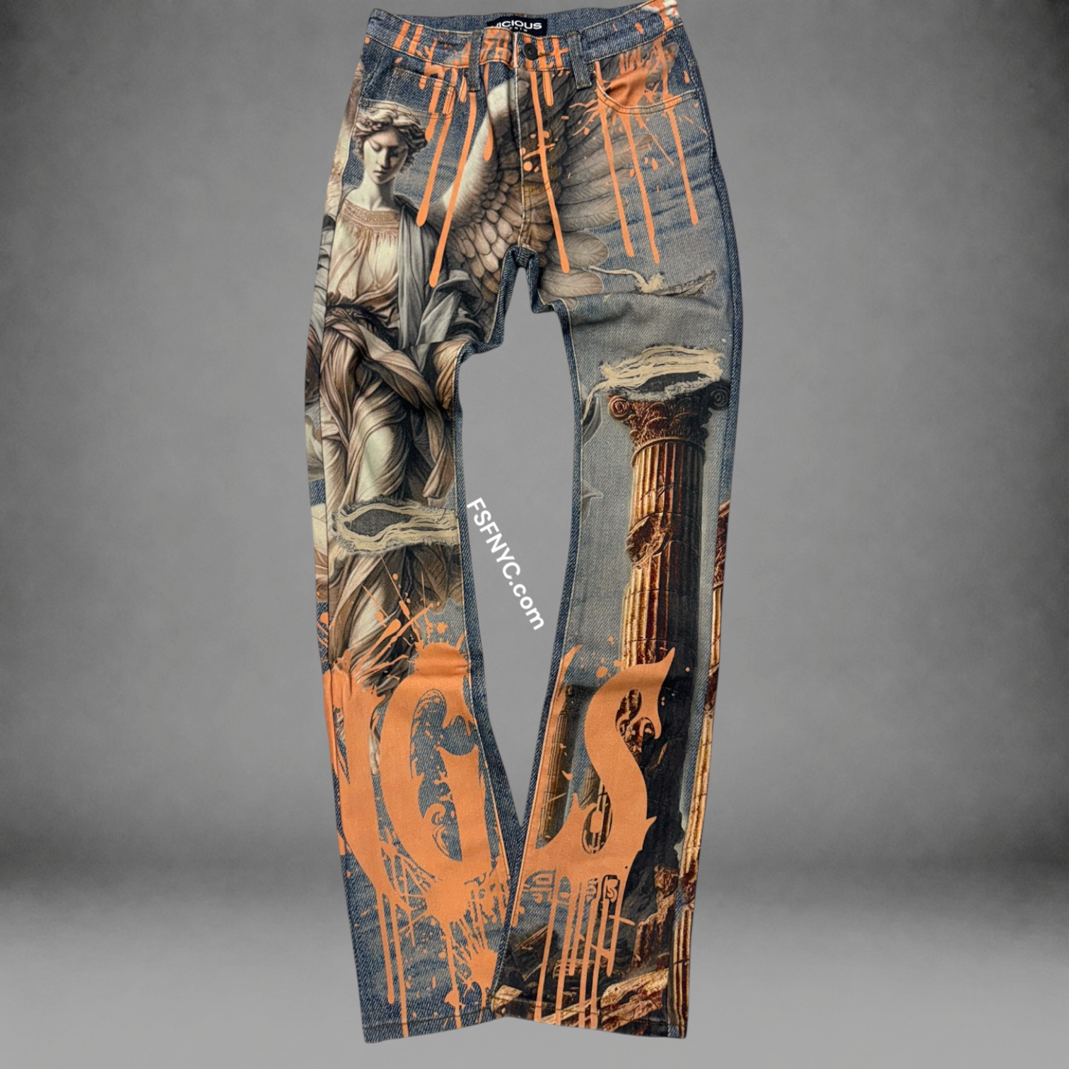 Vicious - Flare Denim Artwork All Over - MD Blue - VC1134