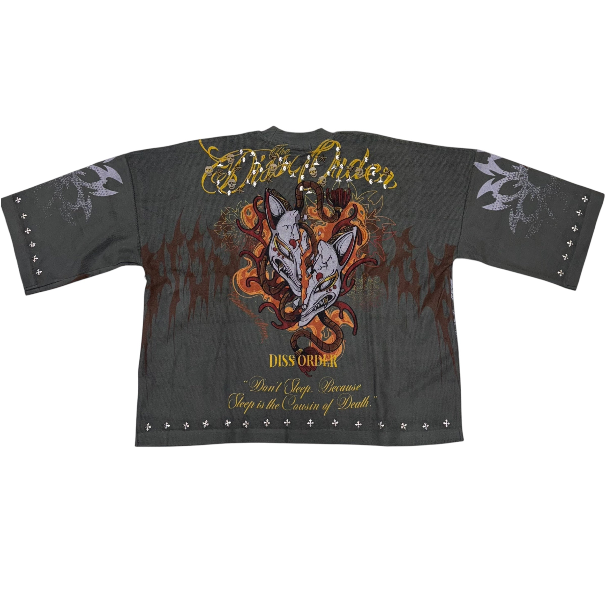 DTO Studded Flamed Mask T-Shirt Charcoal DS364