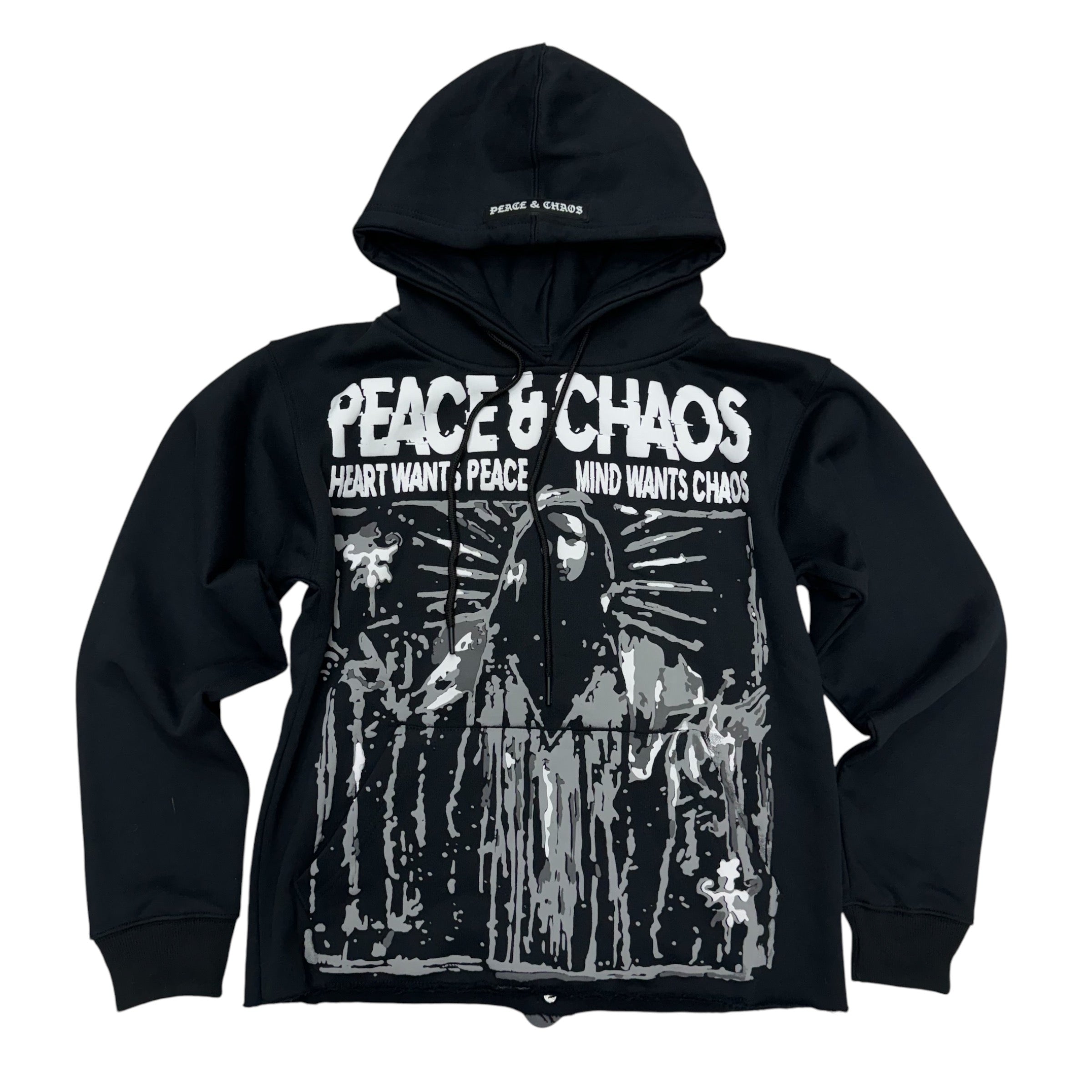 Chasing  Peace & Chaos Cut Off Hoodie Black