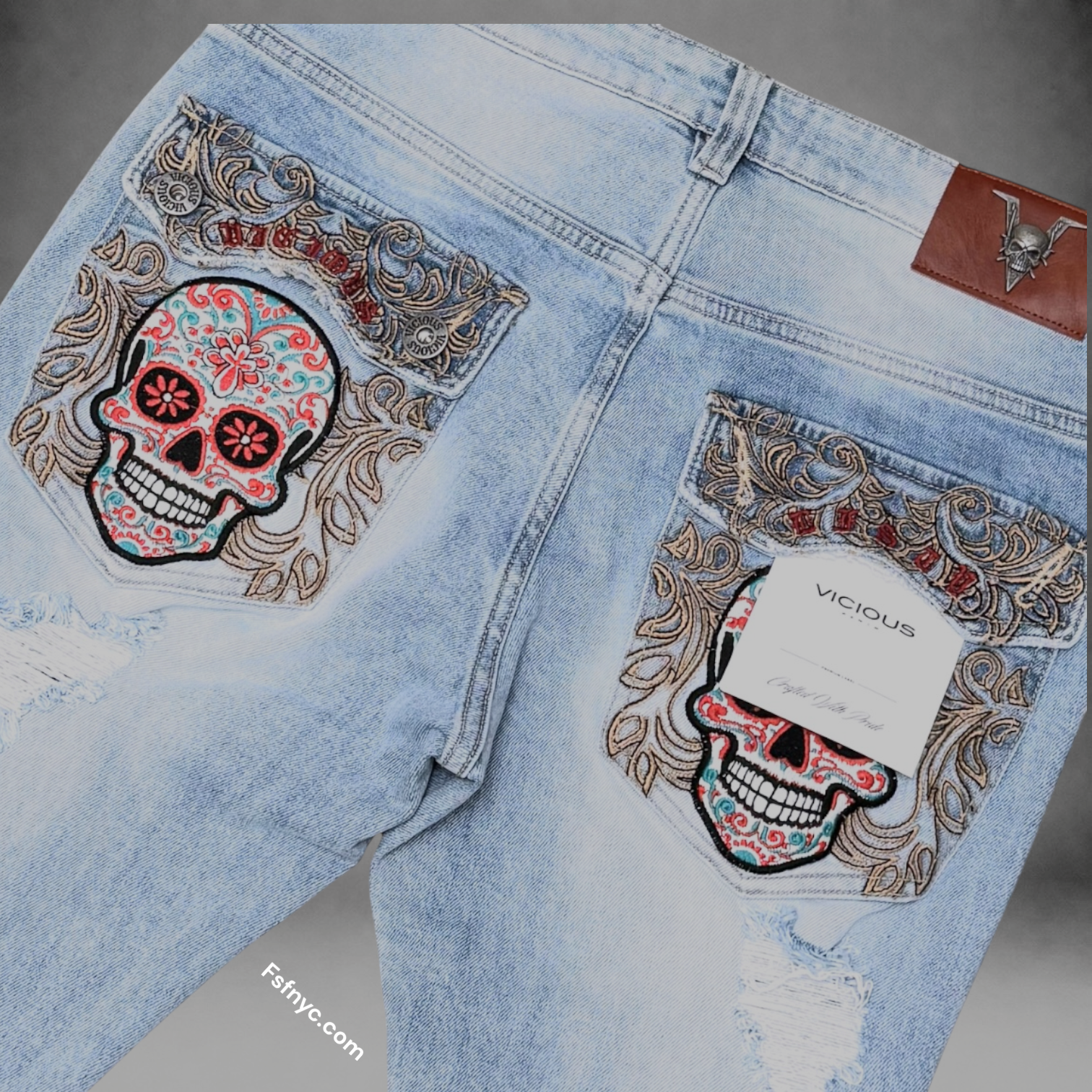 Vicious - Flare Distress Denim w/stitching on back pocket - light Blue- VC1223