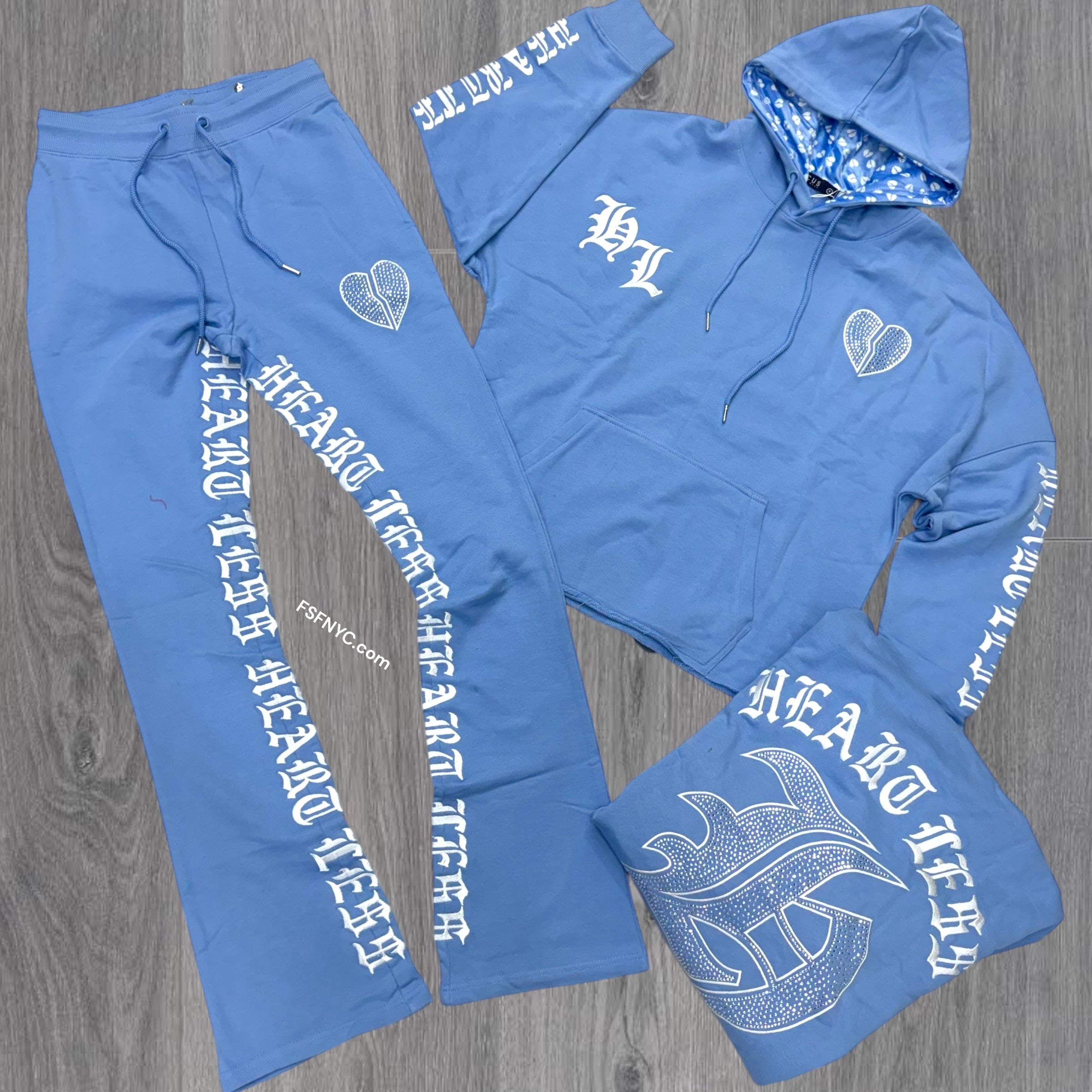 Heartless Stacked Rhinestone Cut Off SweatSuits and L.Blue 80559