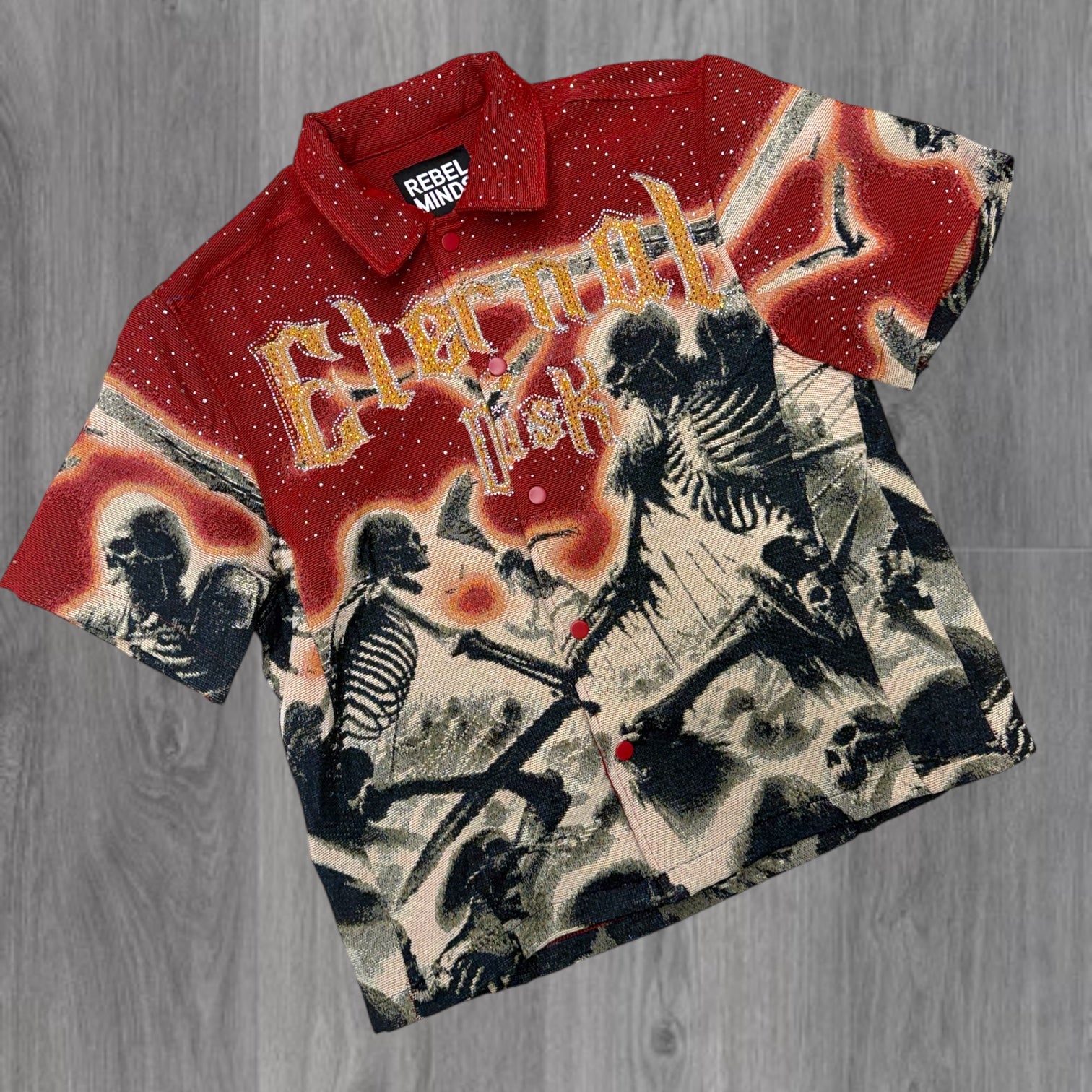 R- bottom down tapestry shirt - Red -12704