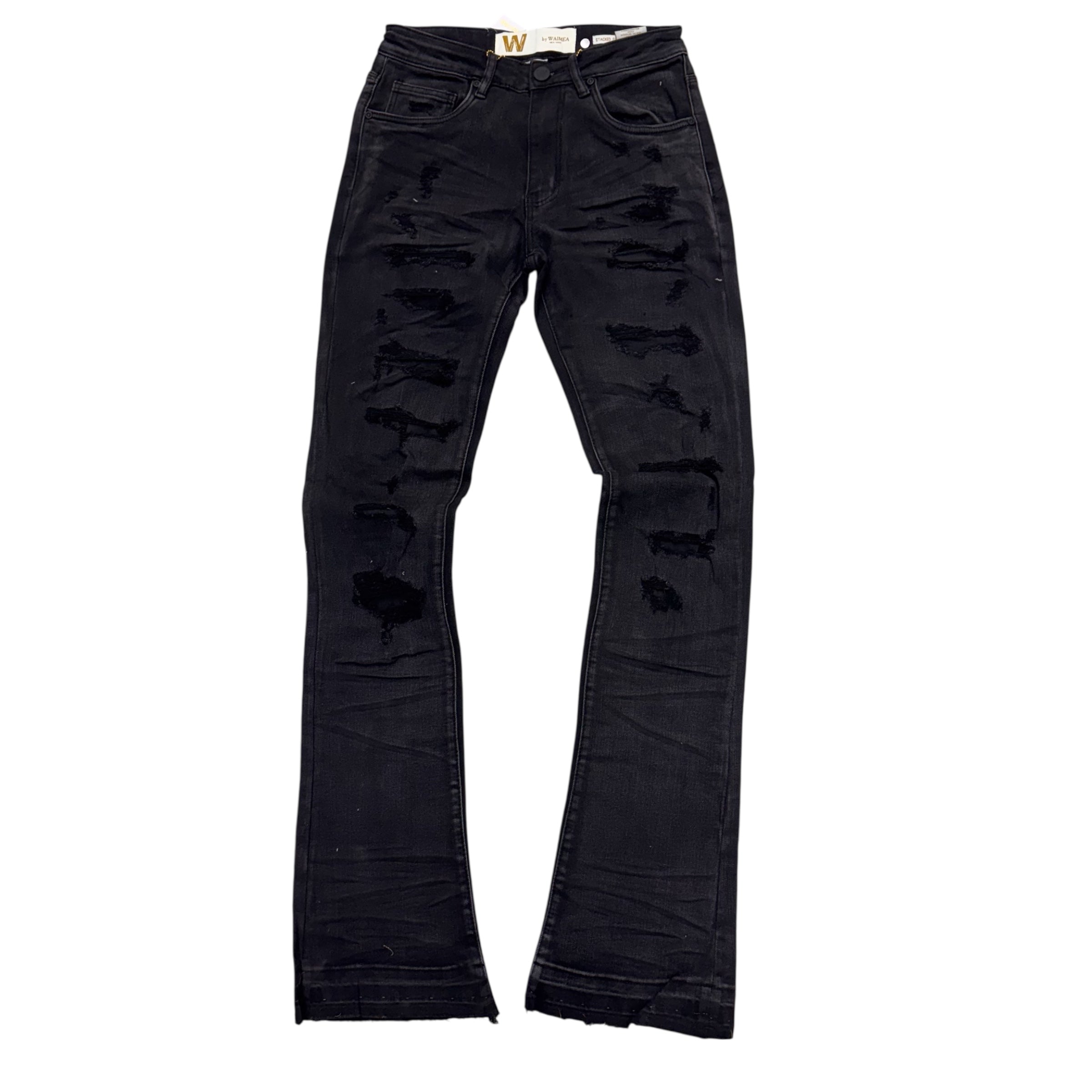 W - Stacked Distress Denim - Black Bleach Wash - M8280D