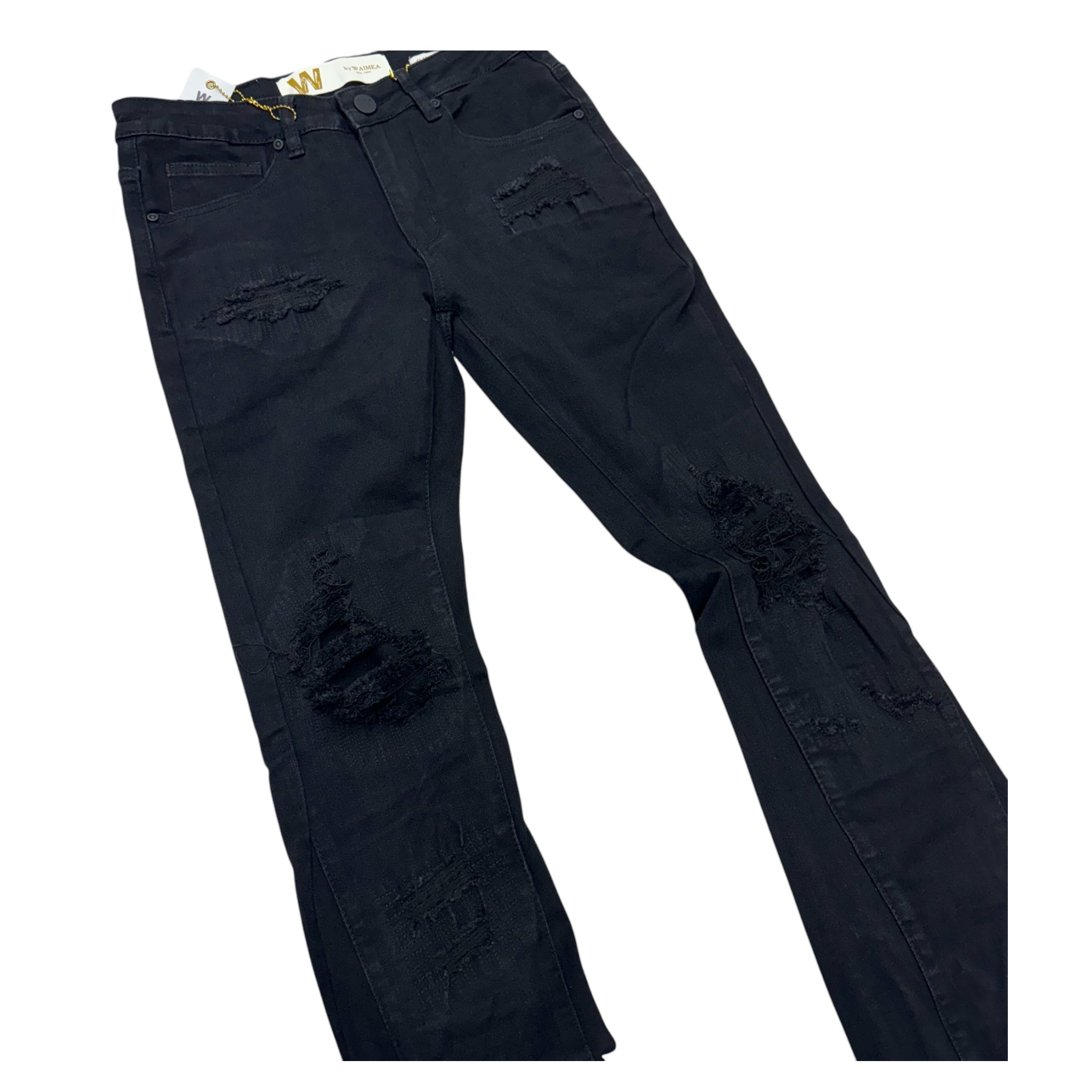 W Stacked Distress Denim Jet Black M8210D