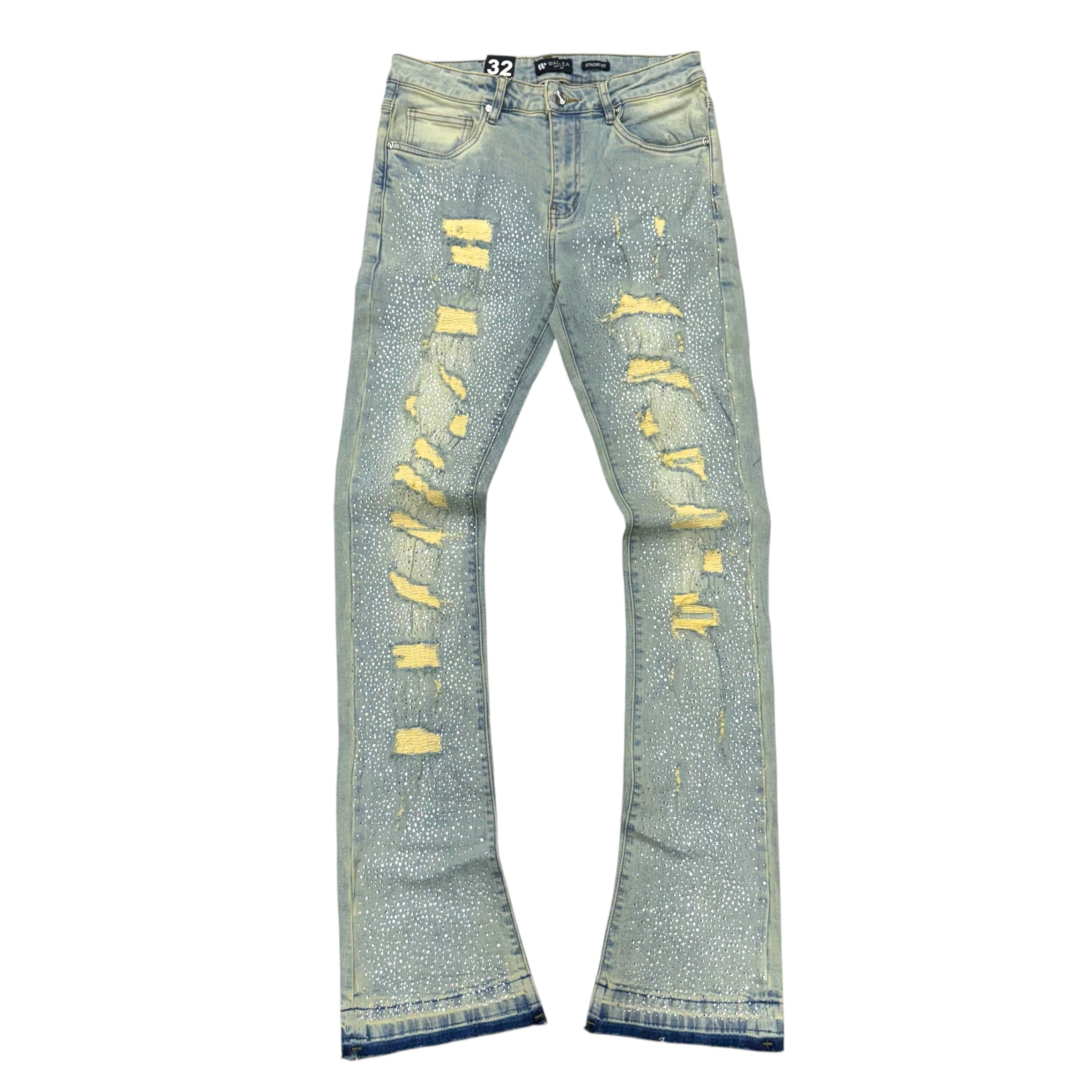 Stacked Rhinestone Denim Vintage Wash M8257D