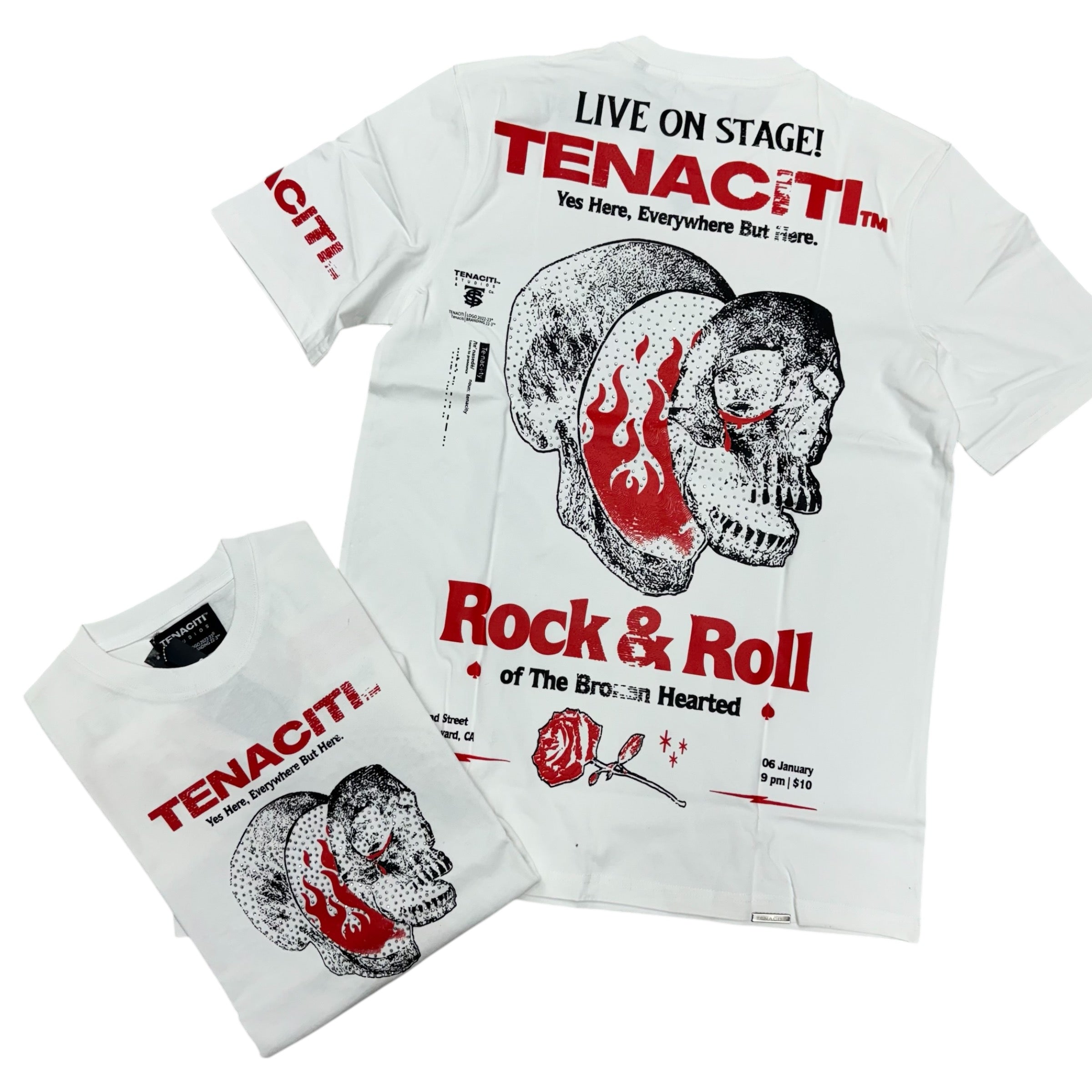 Tenaciti Rhinestone rock & Roll T-shirt white