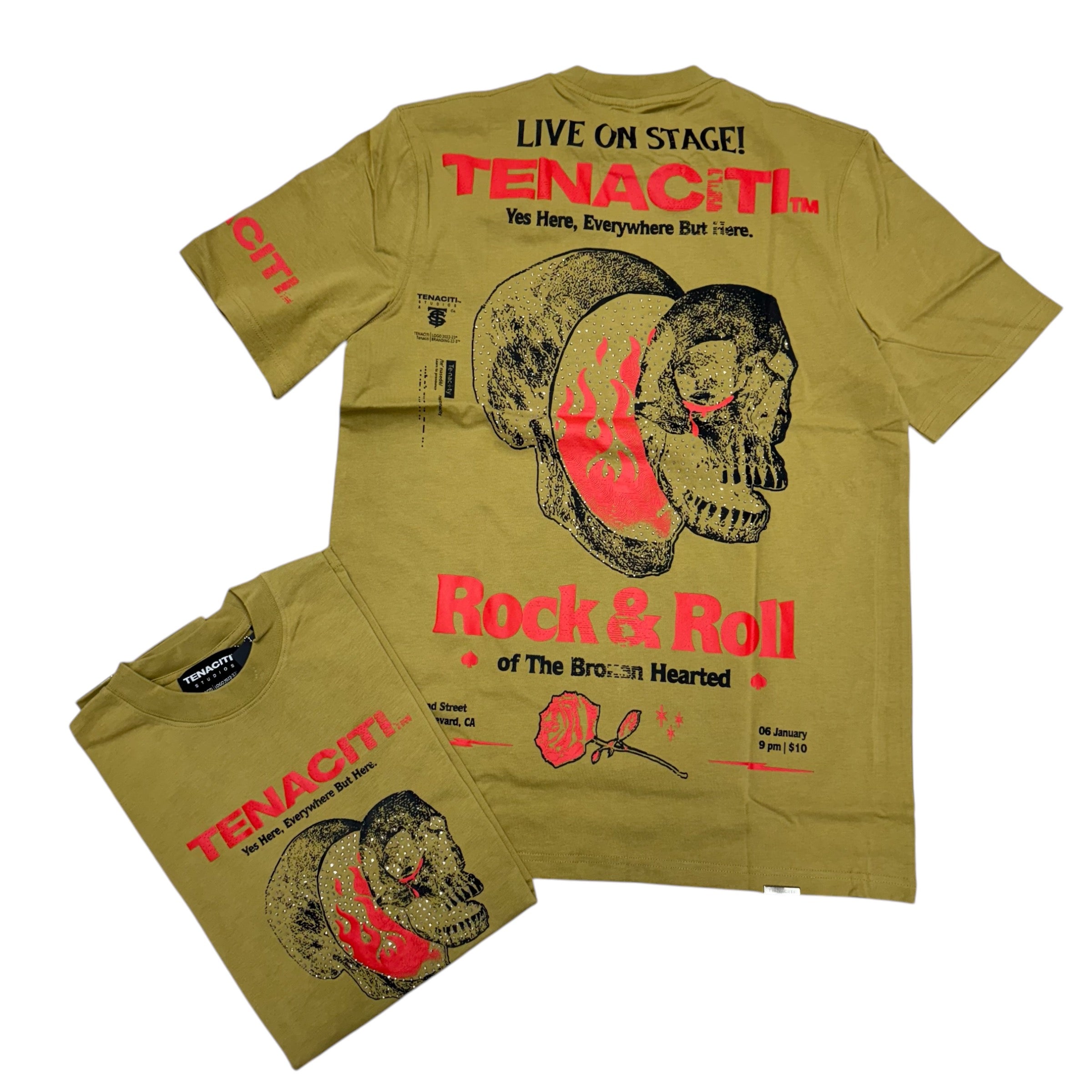 Tenaciti Rhinestone graphic T-shirt khaki