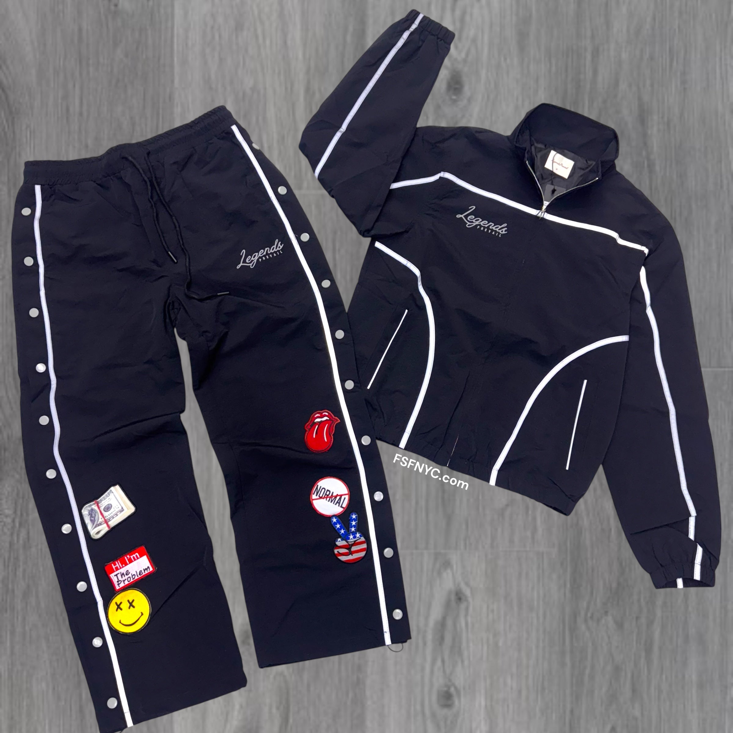 Prevail- Windbreaker Zip Jacket & Pants Set - Black