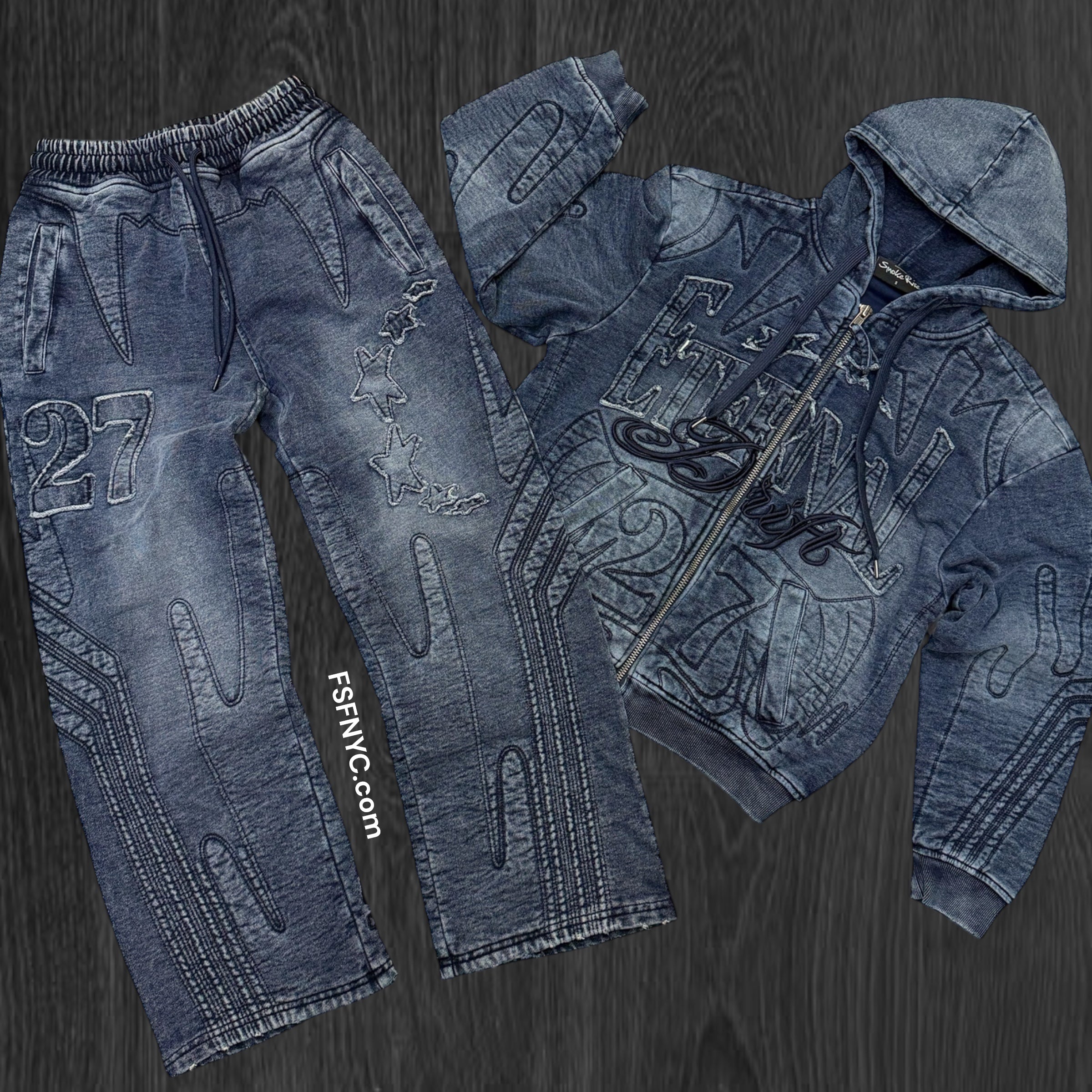 Rise - Heavyweight Denim Sweat suit - Finn Blue - 25665