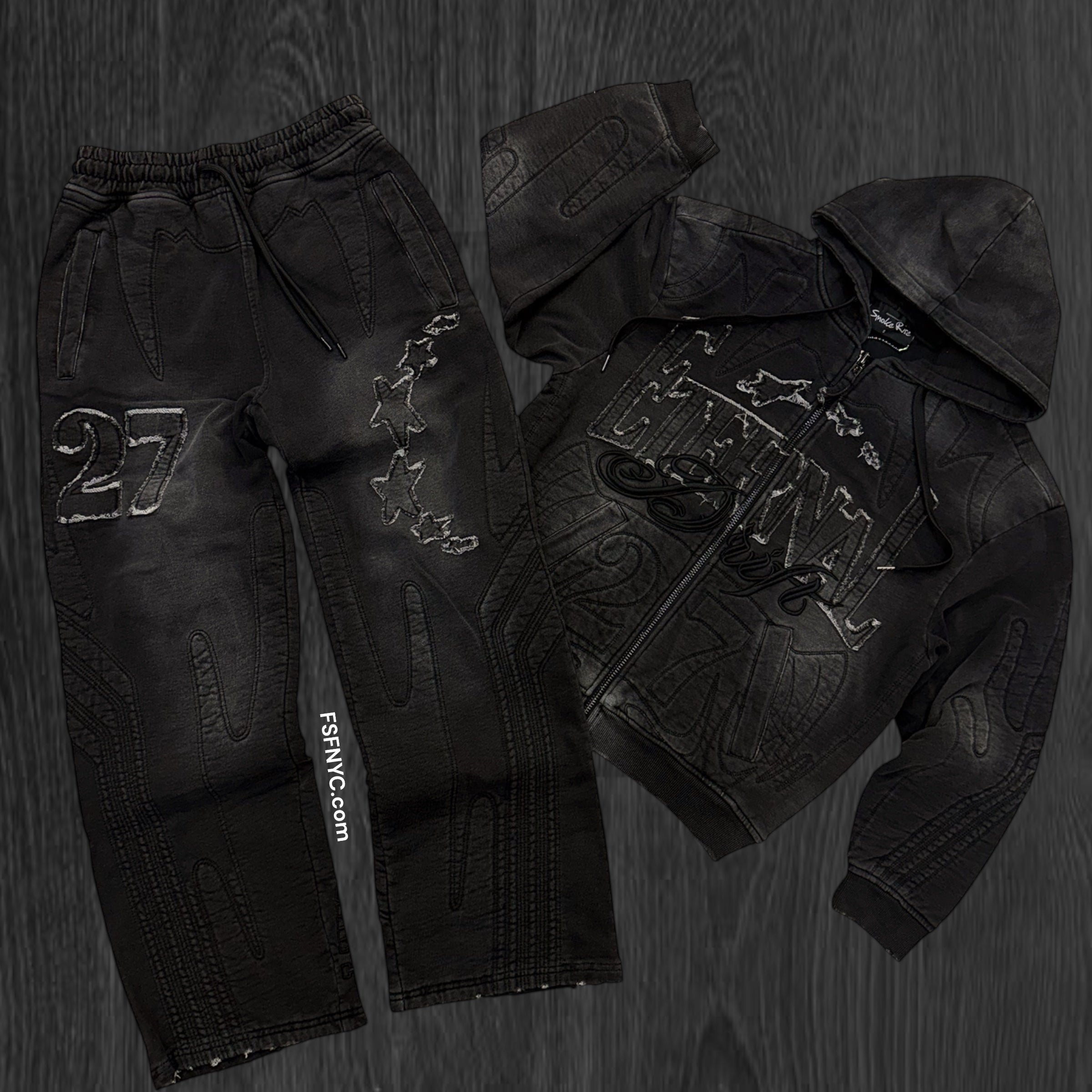 Rise - Heavyweight Denim Sweat suit - Black - 25665