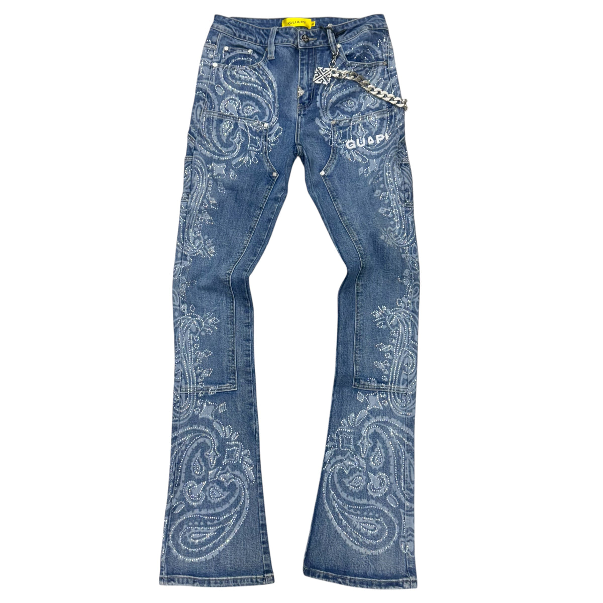 パンツ GUAPI rhinestone blue denim Vintage Blue Embellished Denim - Guapi Clothing