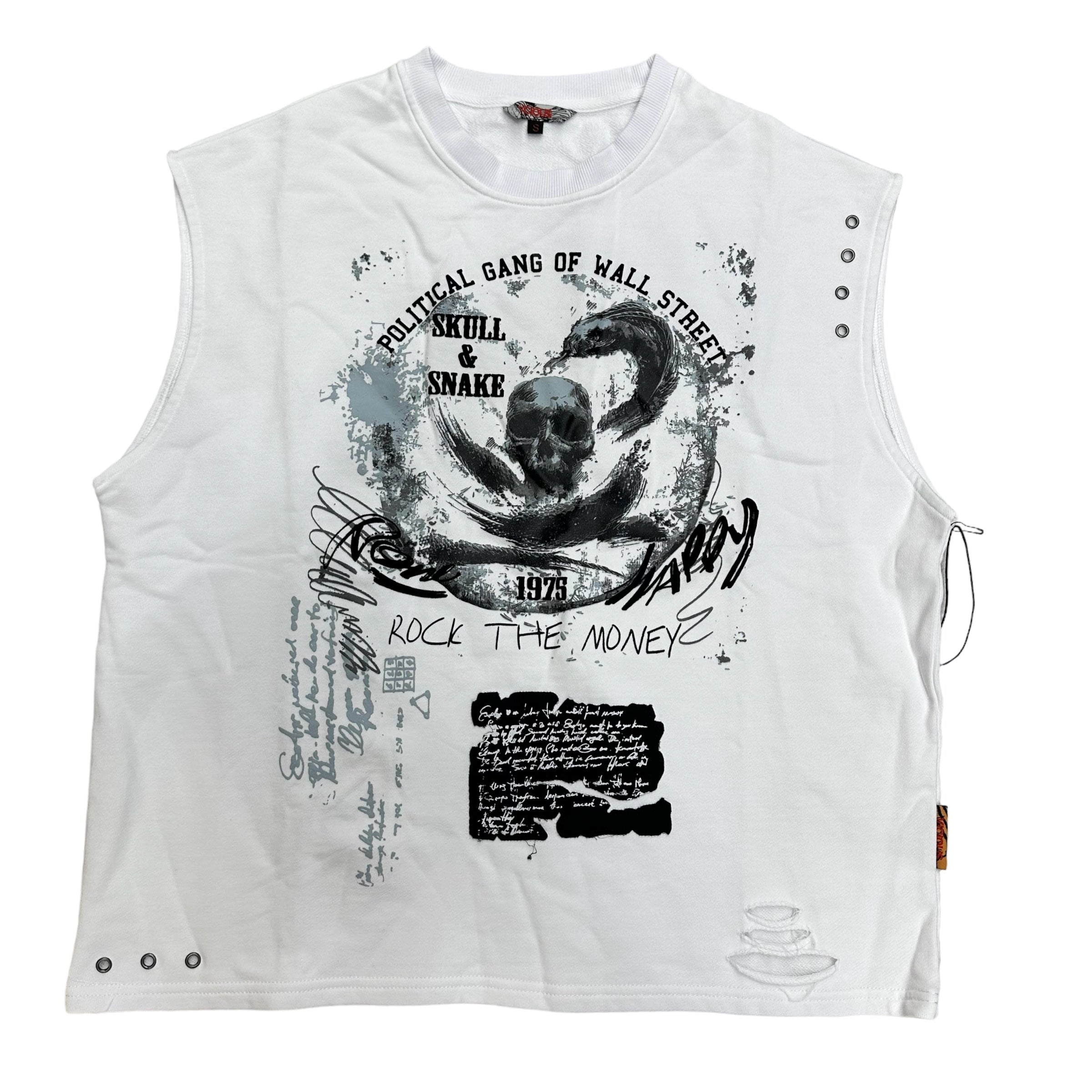 Vicious Distressed over size F.terry cut off Top White 506