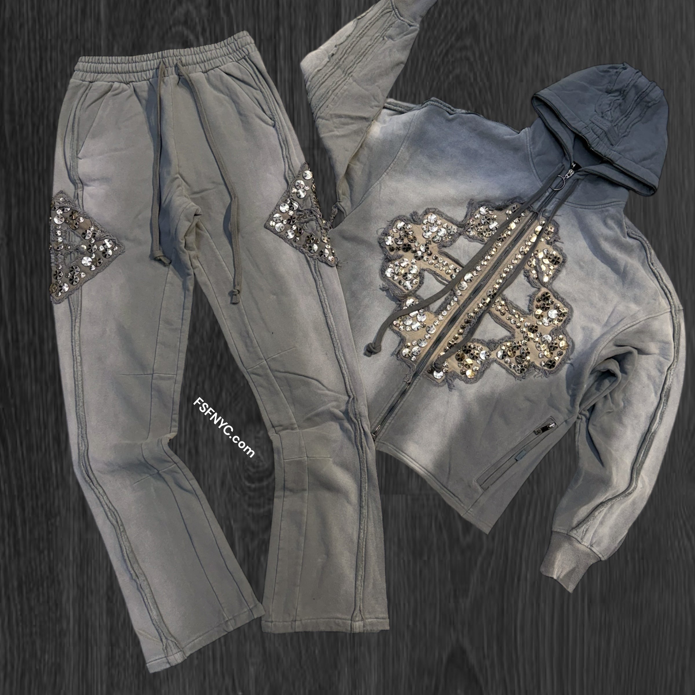 HDSON - Stacked “KNIGHT” Studded Sweatsuit Suit - GREY - 622 623