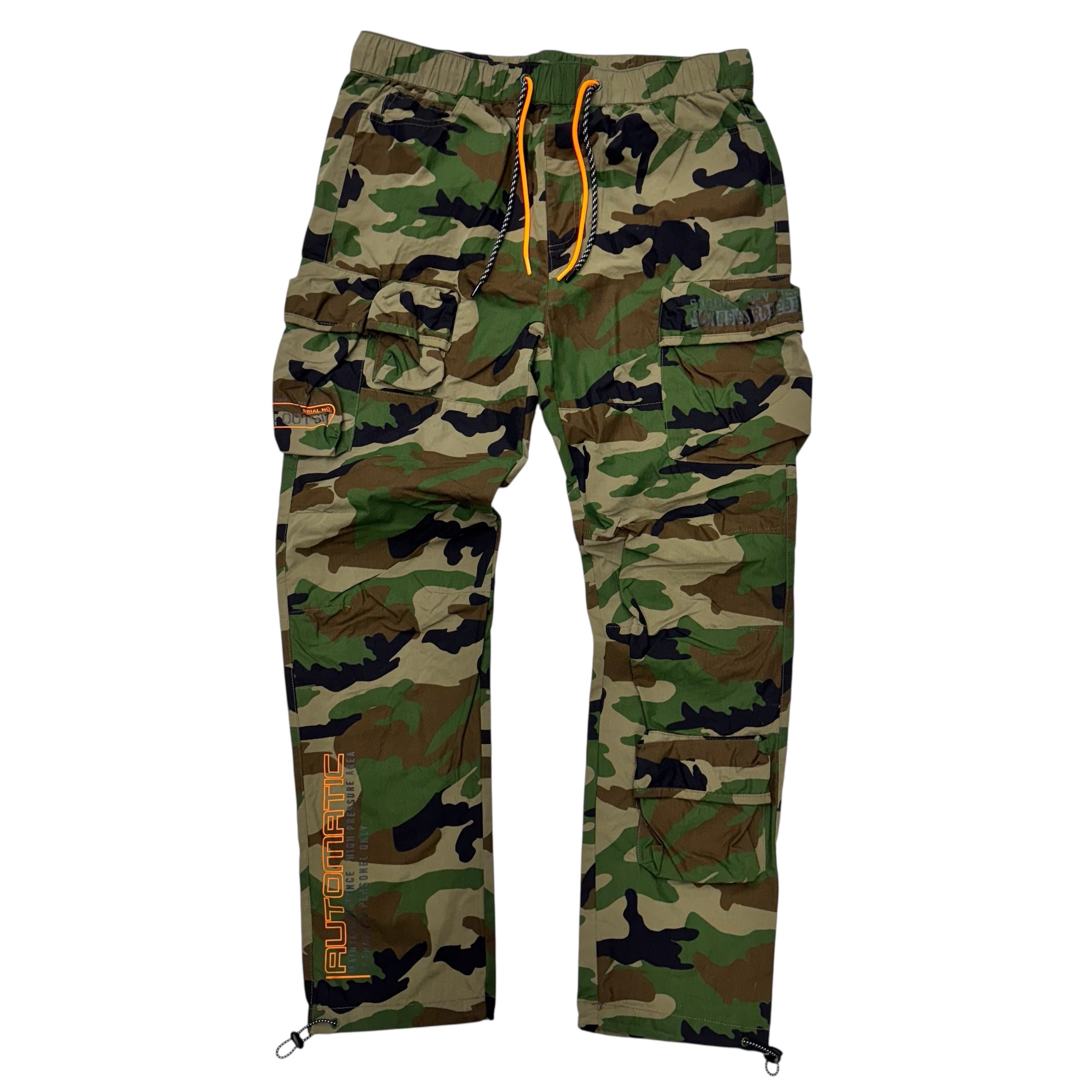 Rise Utility Nylon Cargo Pants- Wood Camo-Orange WP24181