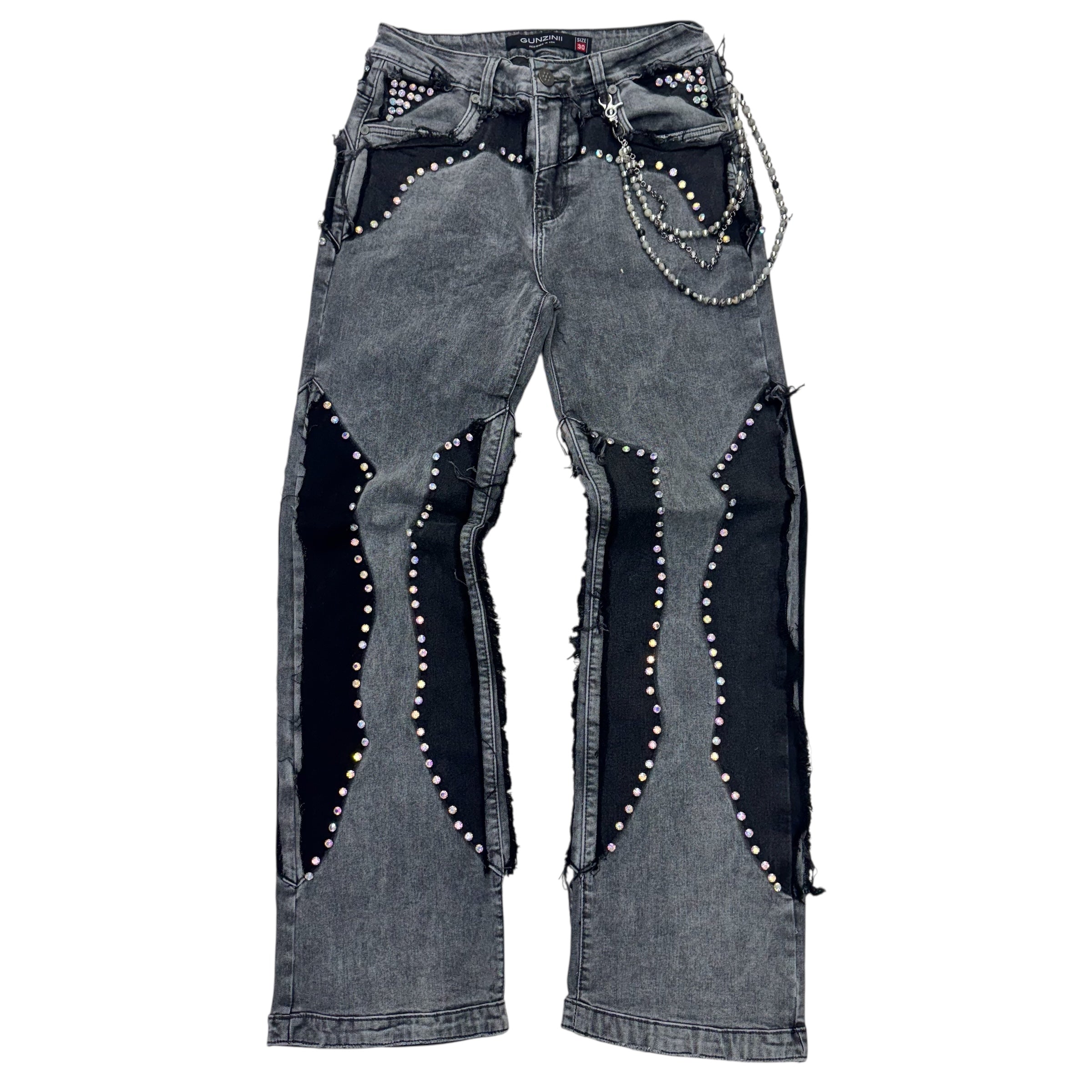 Gunzinii - Rhinestone loose-fit Denim - Grey - GZ790