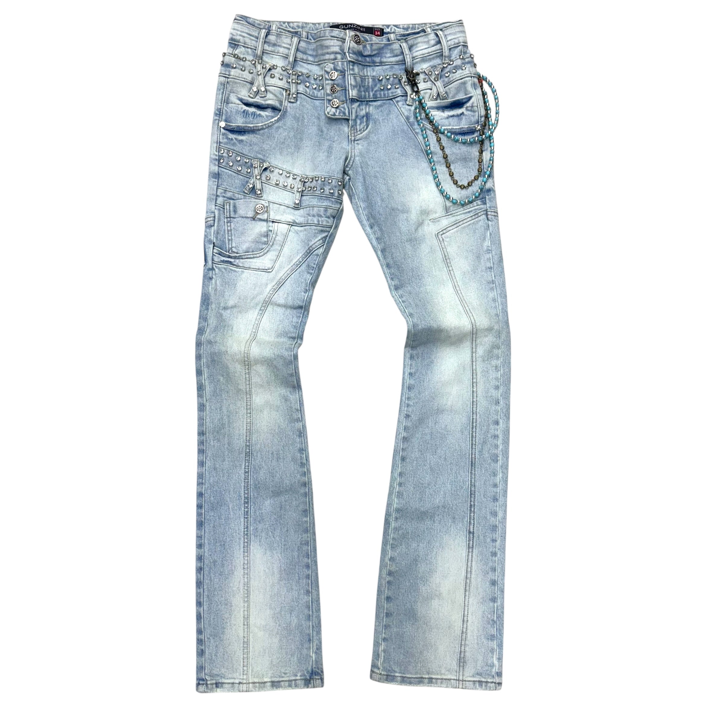Gunzinii - Rhinestone Stacked Denim GZ771 Lt Blue