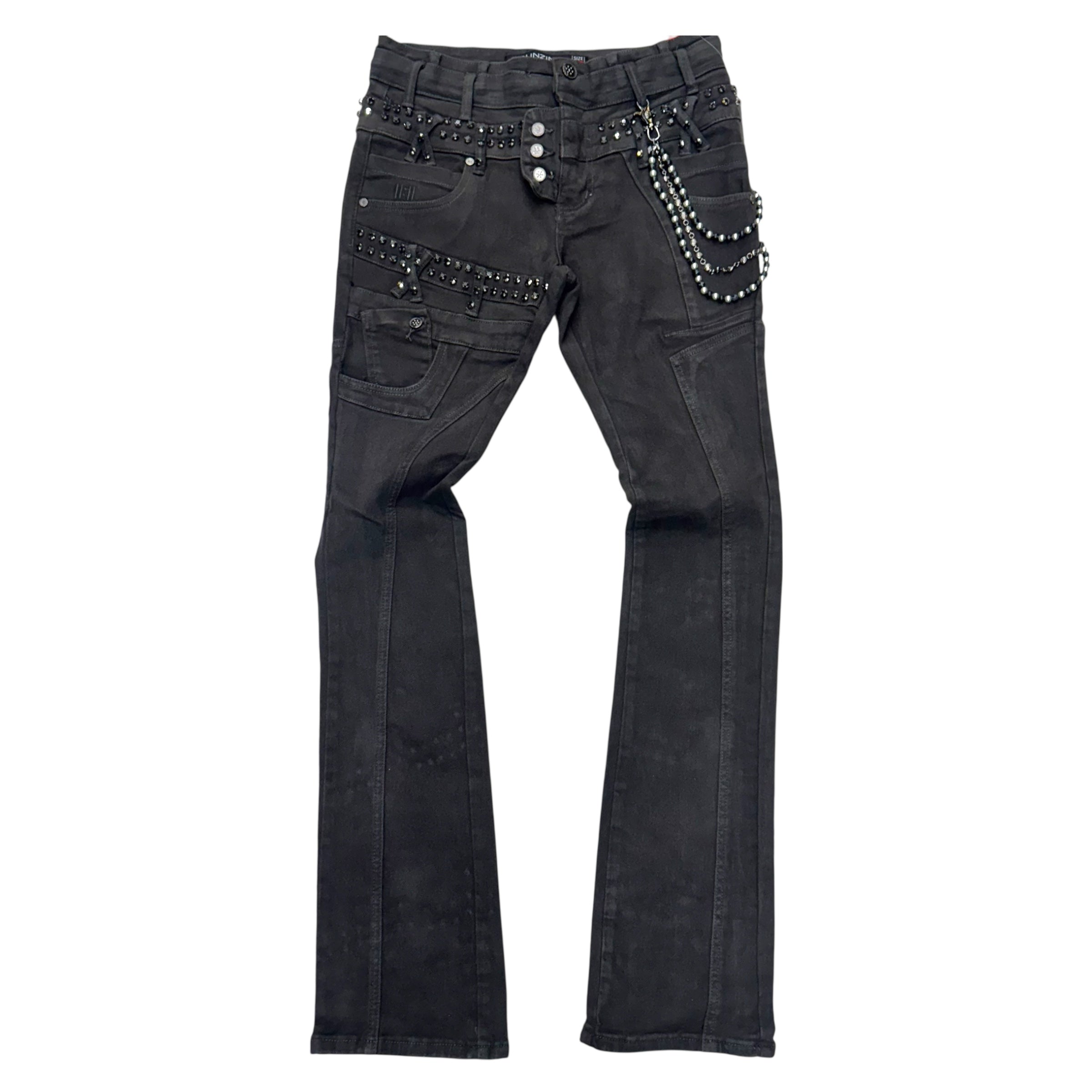 Gunzinii - Rhinestone Stacked Denim GZ771 Charcoal