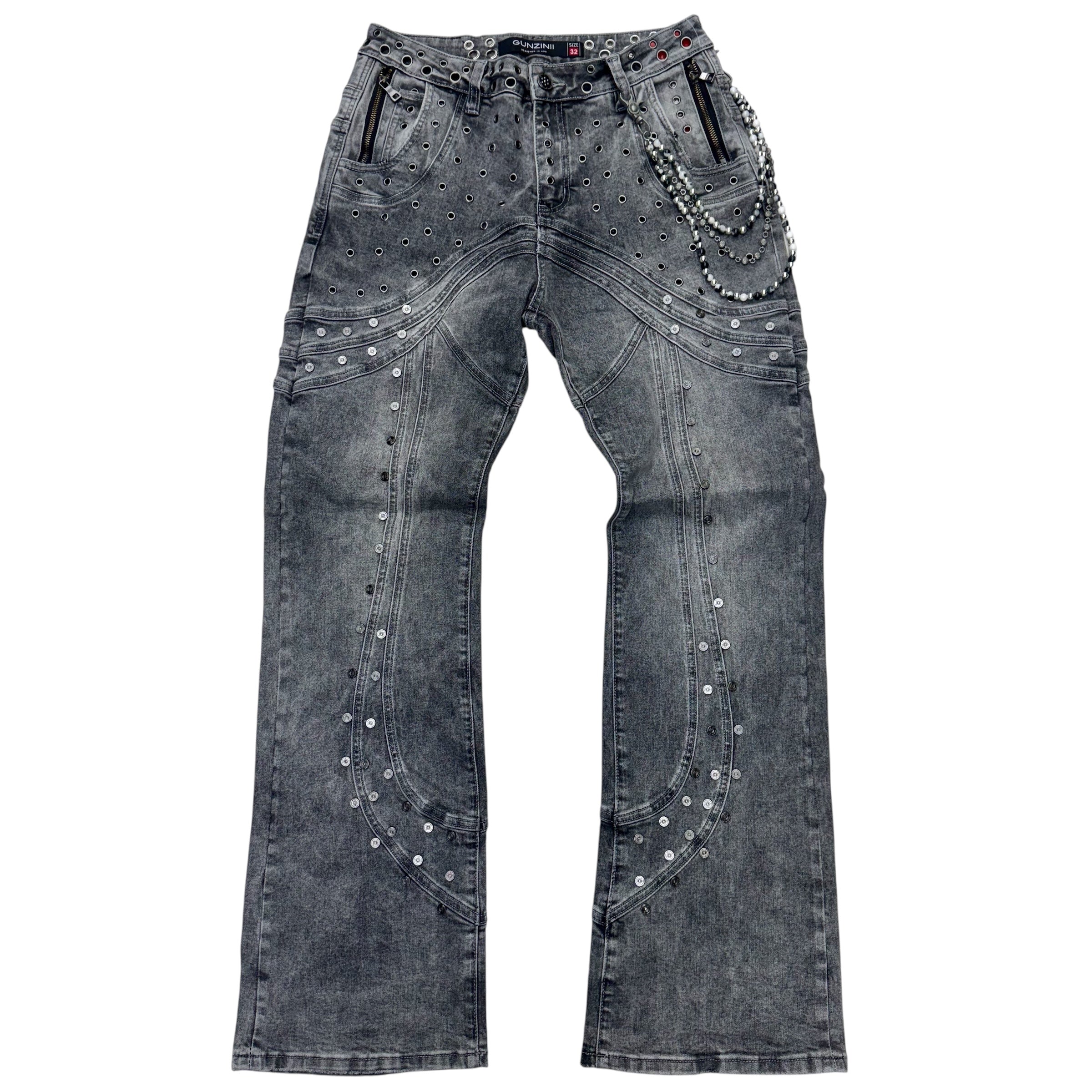 Gunzinii - Studded Flare Fit Denim - Grey- GZ774