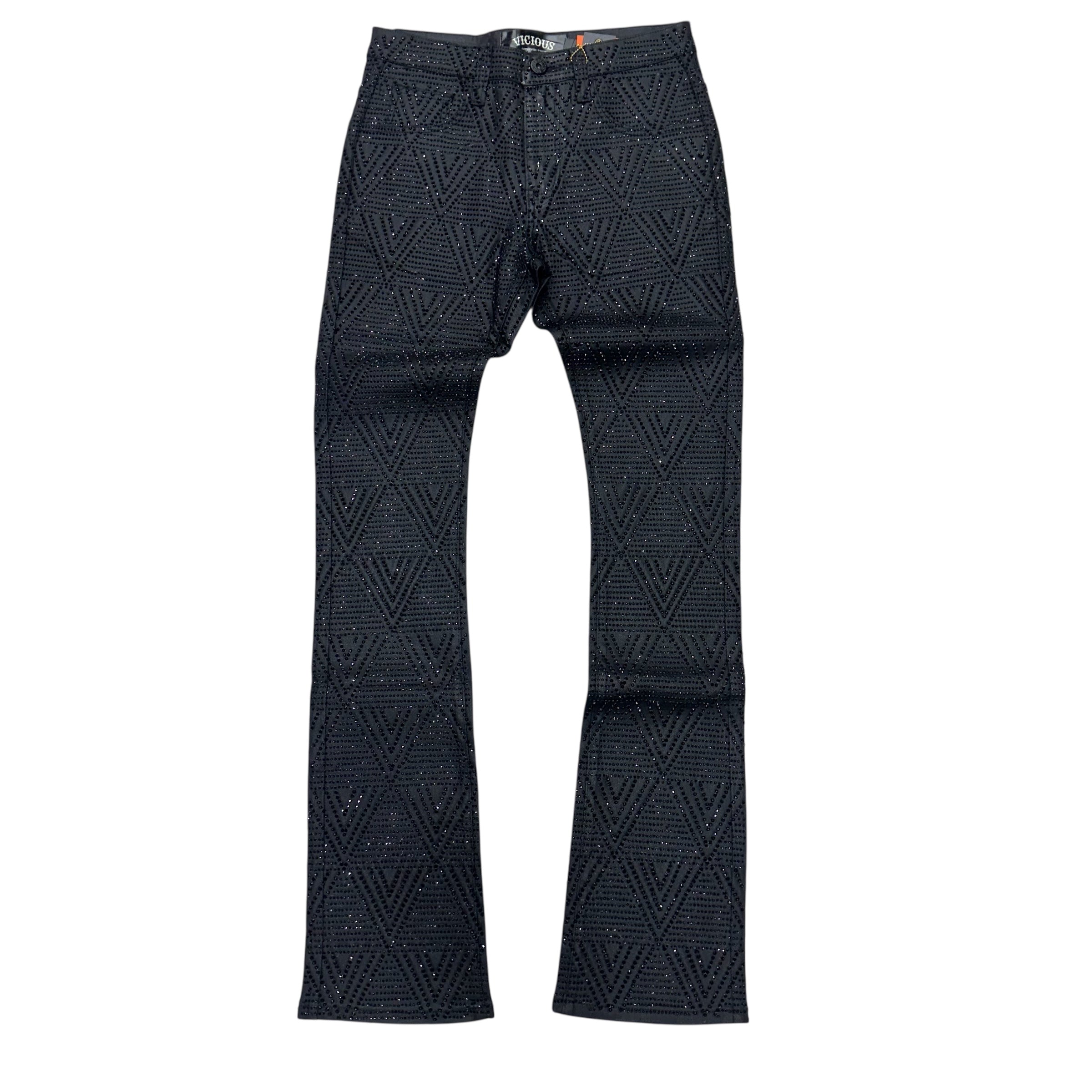 Vicious - STACKED Waxed All Over Rhinestone Denim - Black/Black - VC915