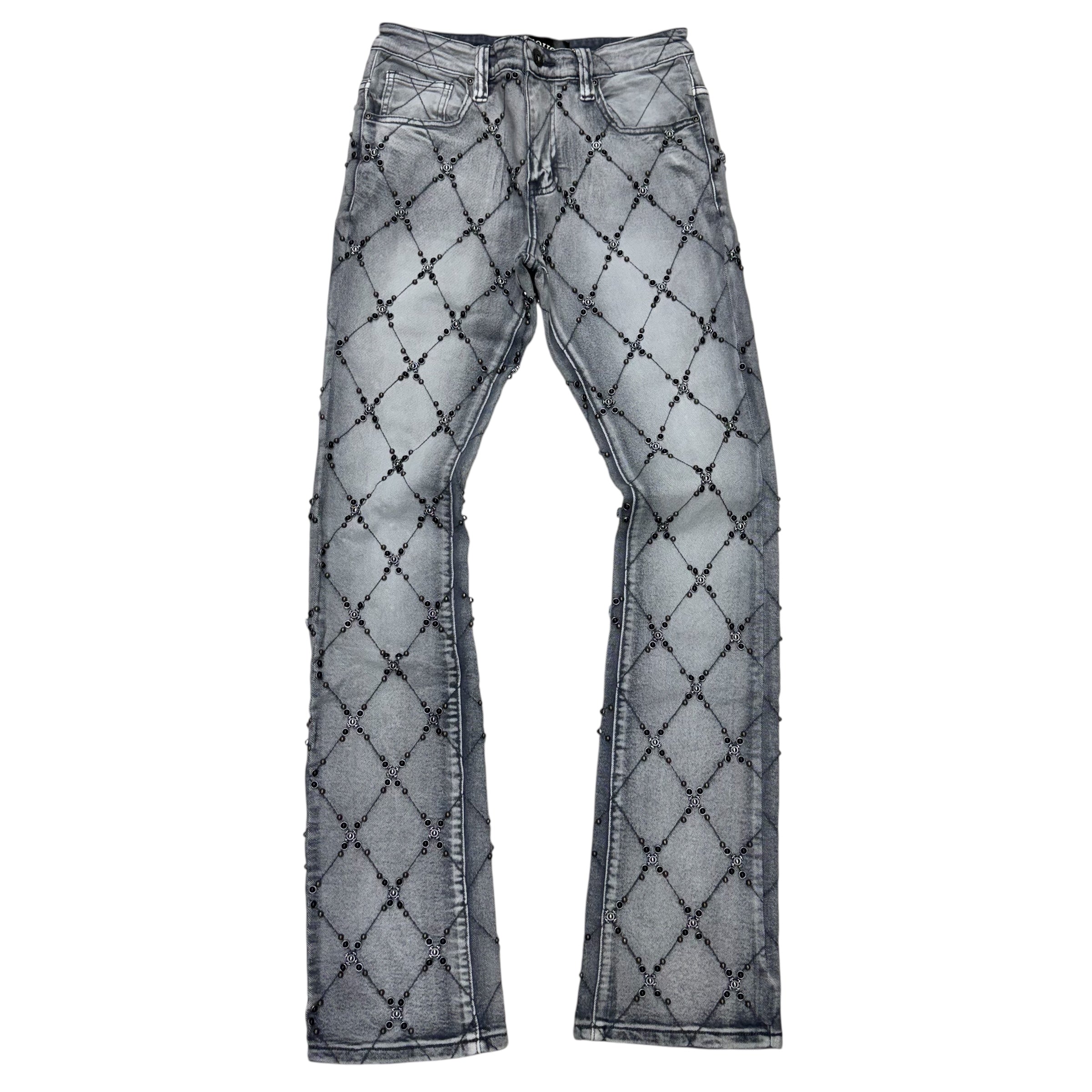 Vicious - Flare Studded  Denim - Grey - VC881