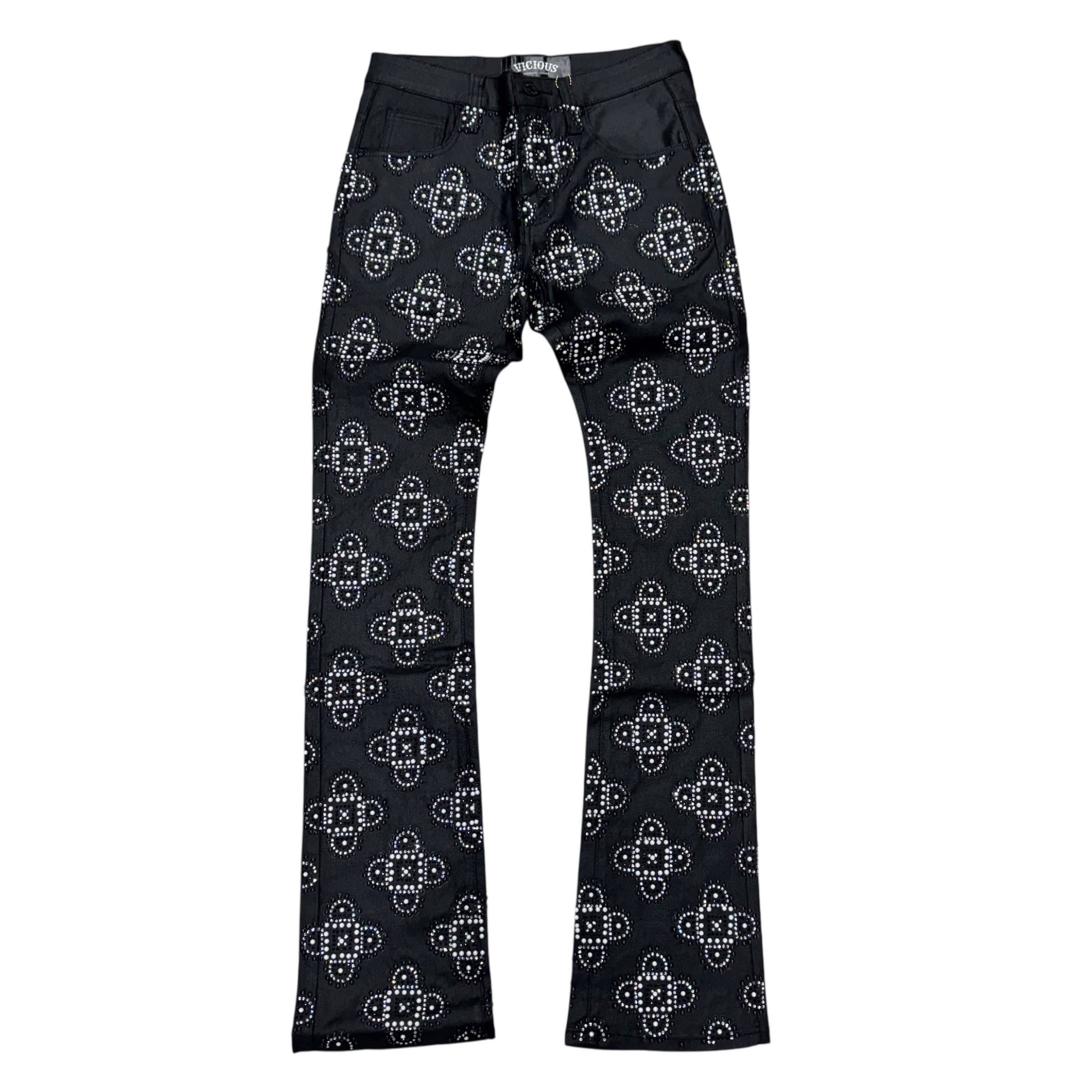 Vicious- Flare Embellished Waxed Denim - Black - VC911