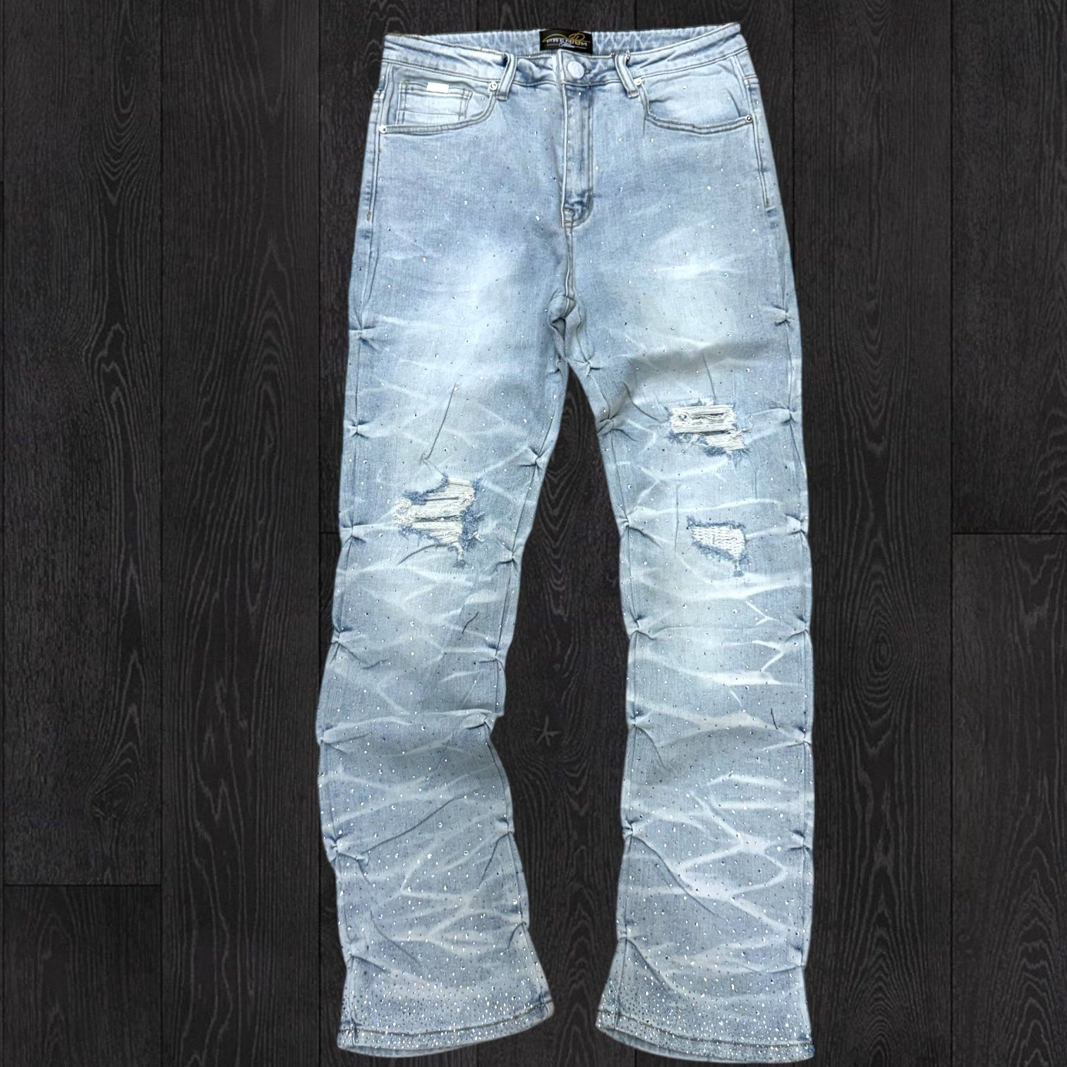 Milano - Stacked Rhinestone Denim - Medium Blue - 119