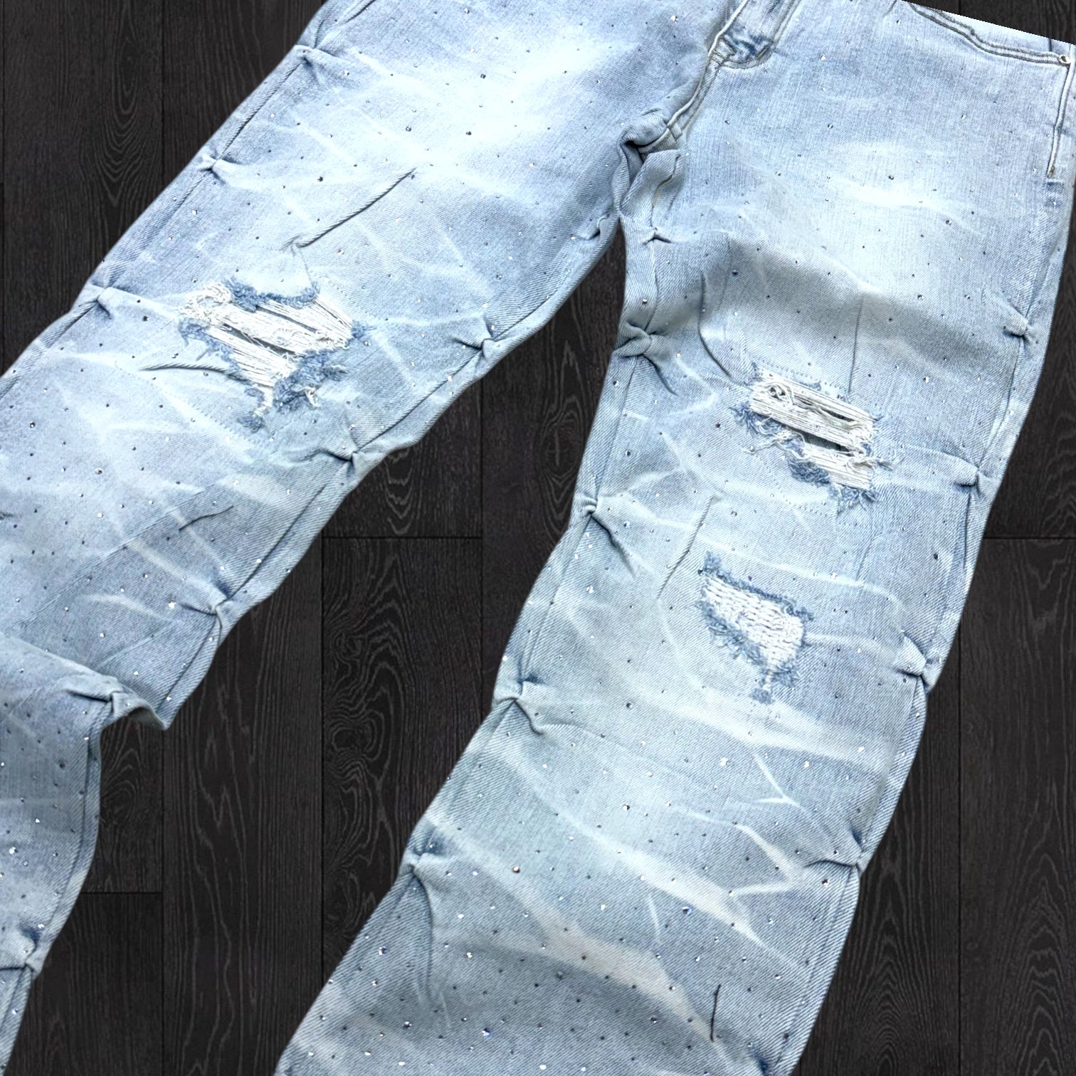 Milano - Stacked Rhinestone Denim - Medium Blue - 119