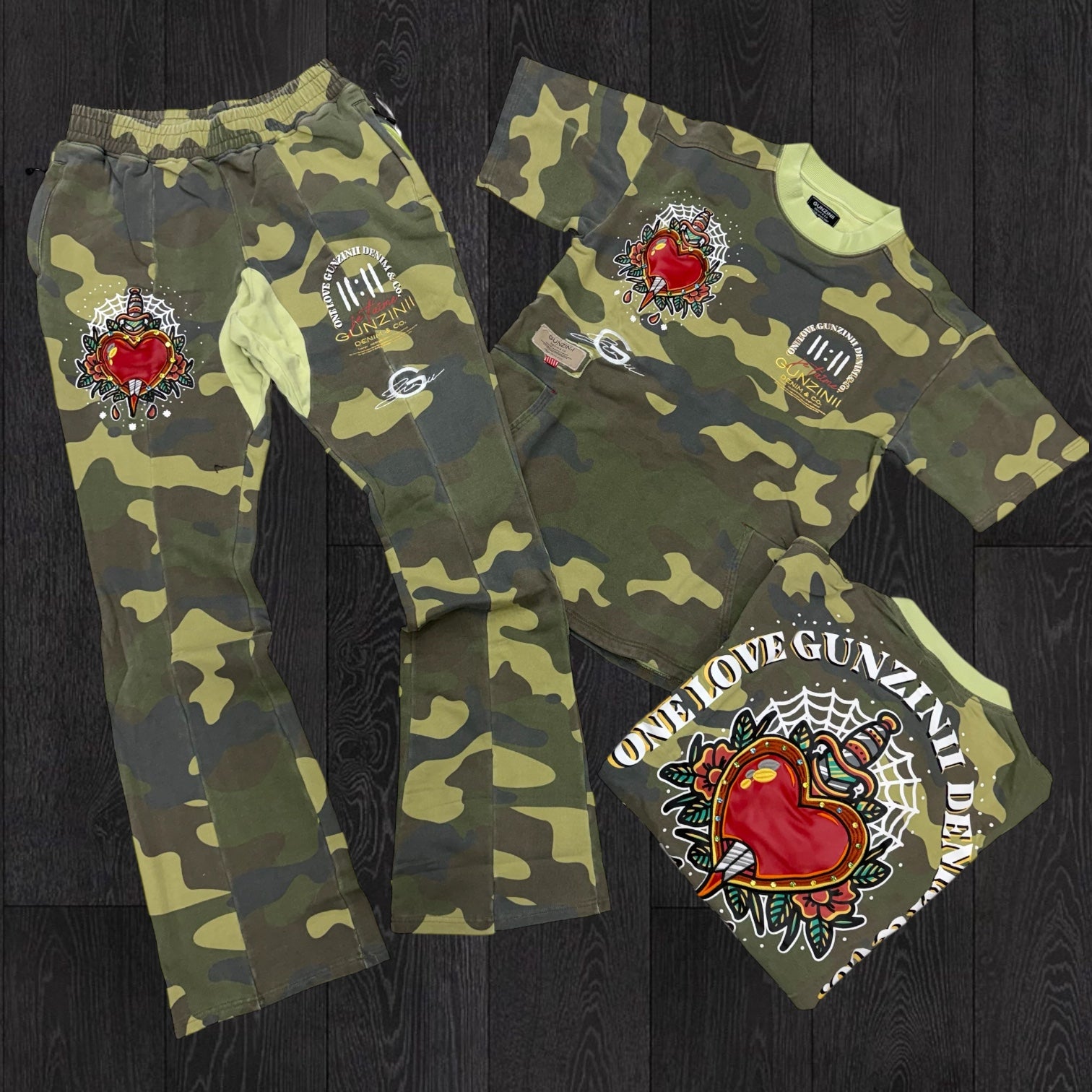 Gunzini - Stacked Pants-T-shirt Set - Camo - Gz671 672