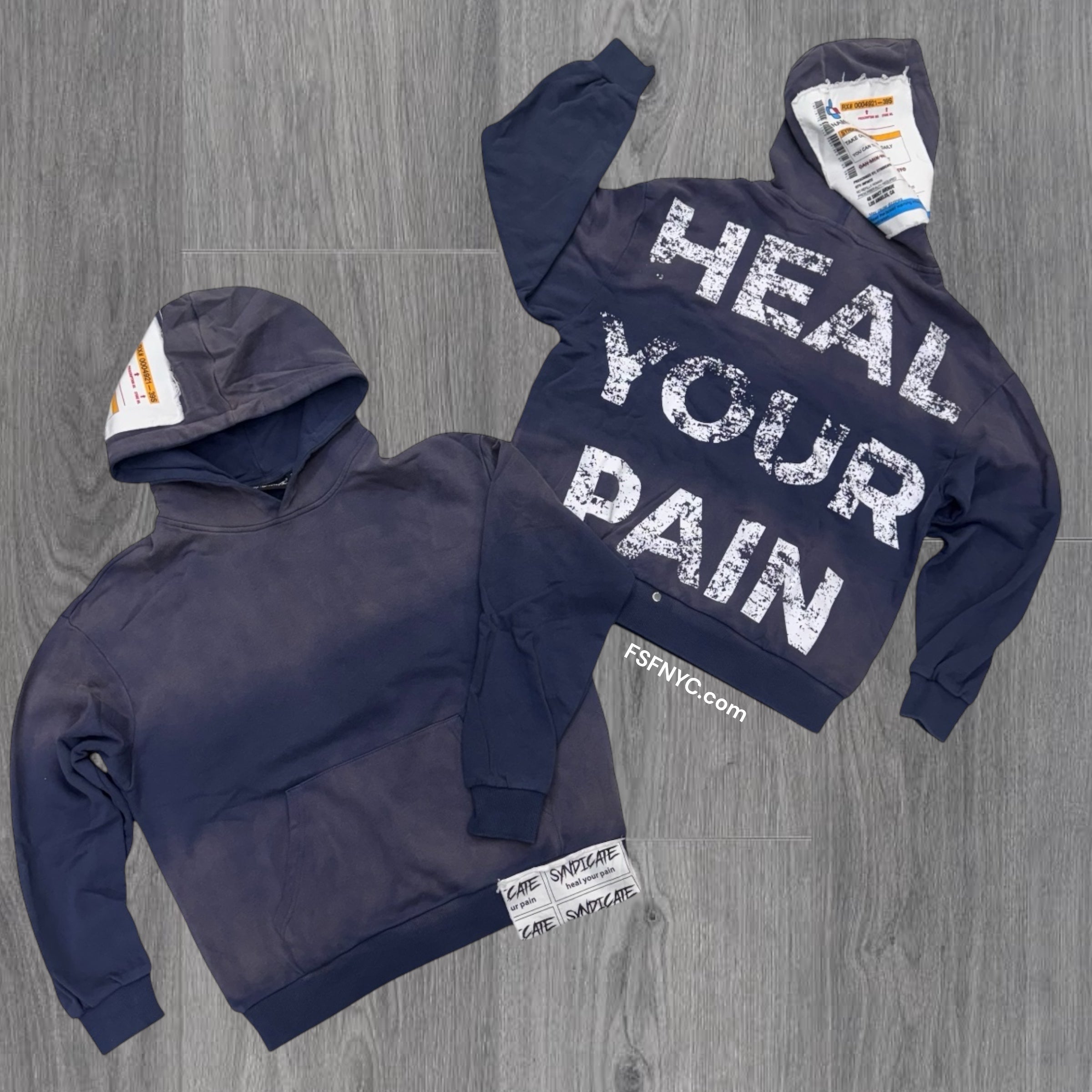 SYN Heal Your Pain Hoodie Washed Navy