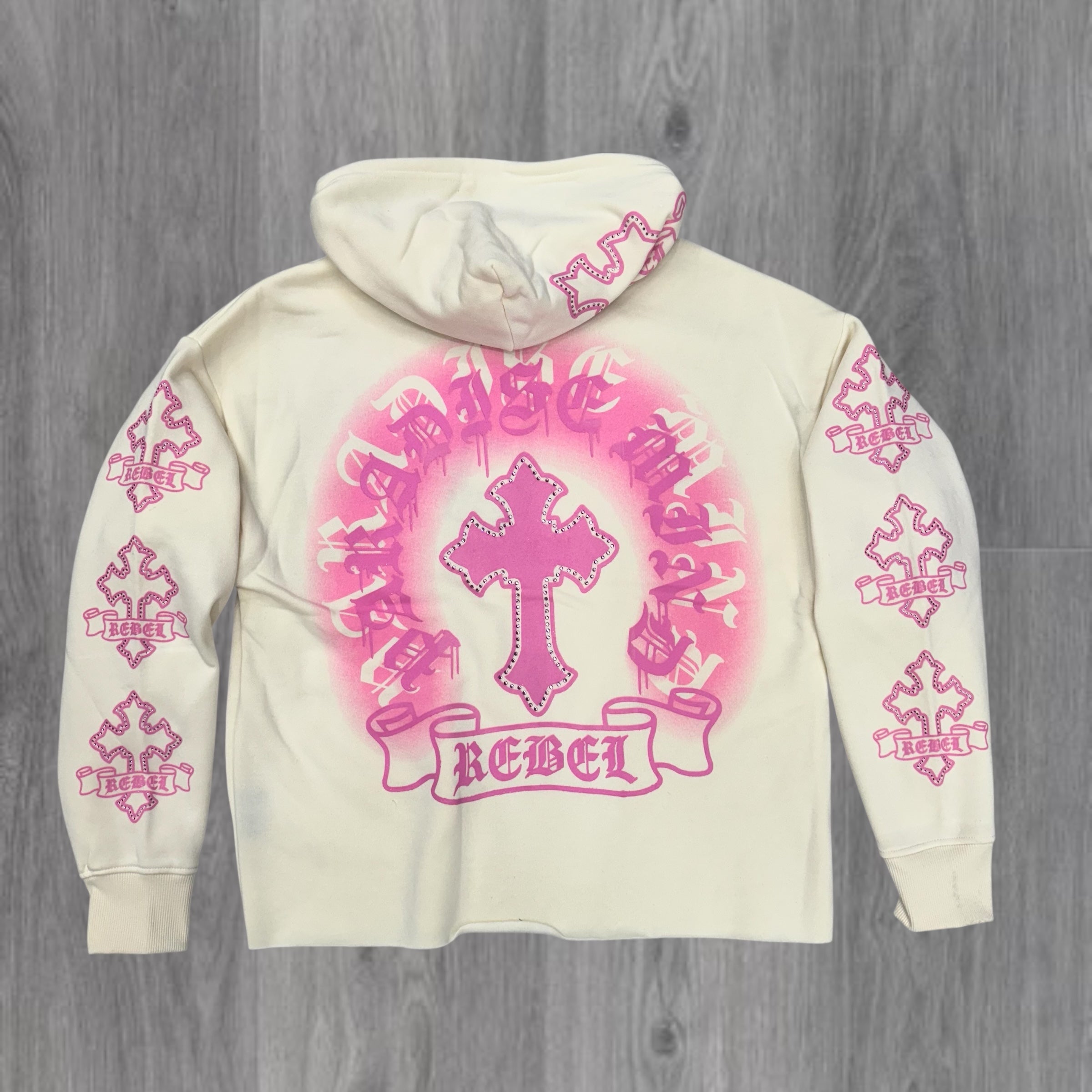 Rebel - Stacked Cross Pullover Hood Sweat Suit - CREAM - 329 428