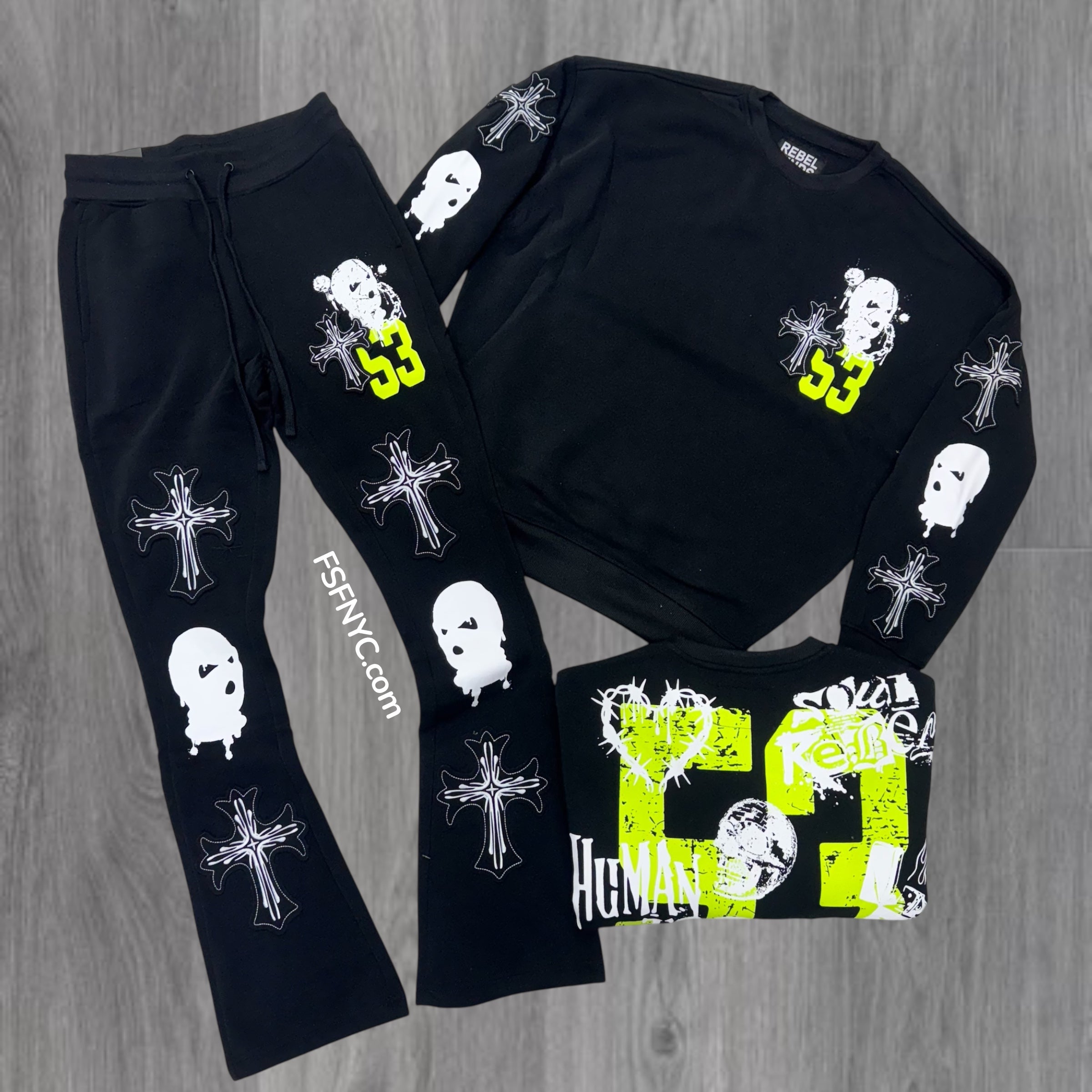 Rebel - Stacked MASK CREW Sweat Suit - Black - 319 419