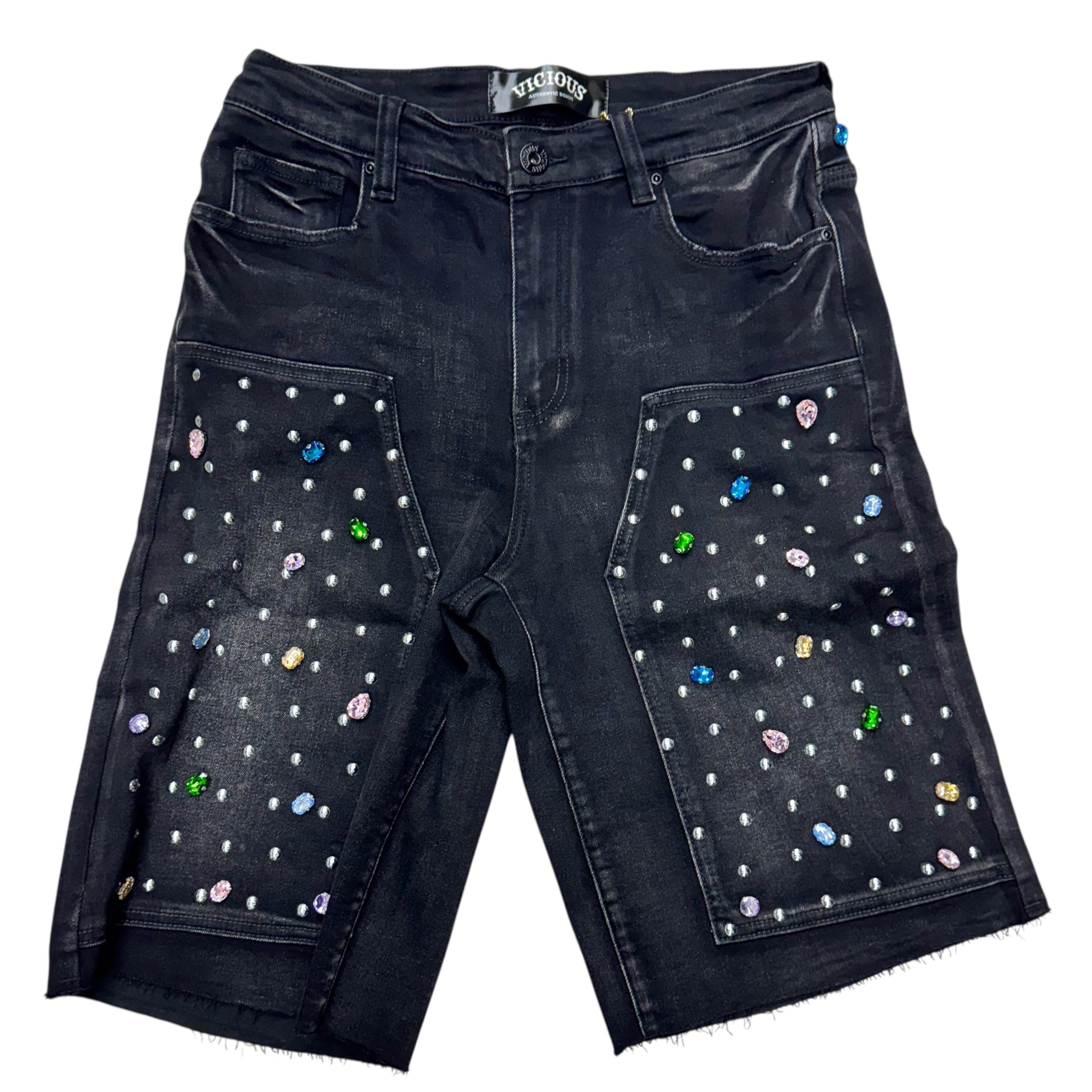 Vicious Gem Denim Shorts Black VC842