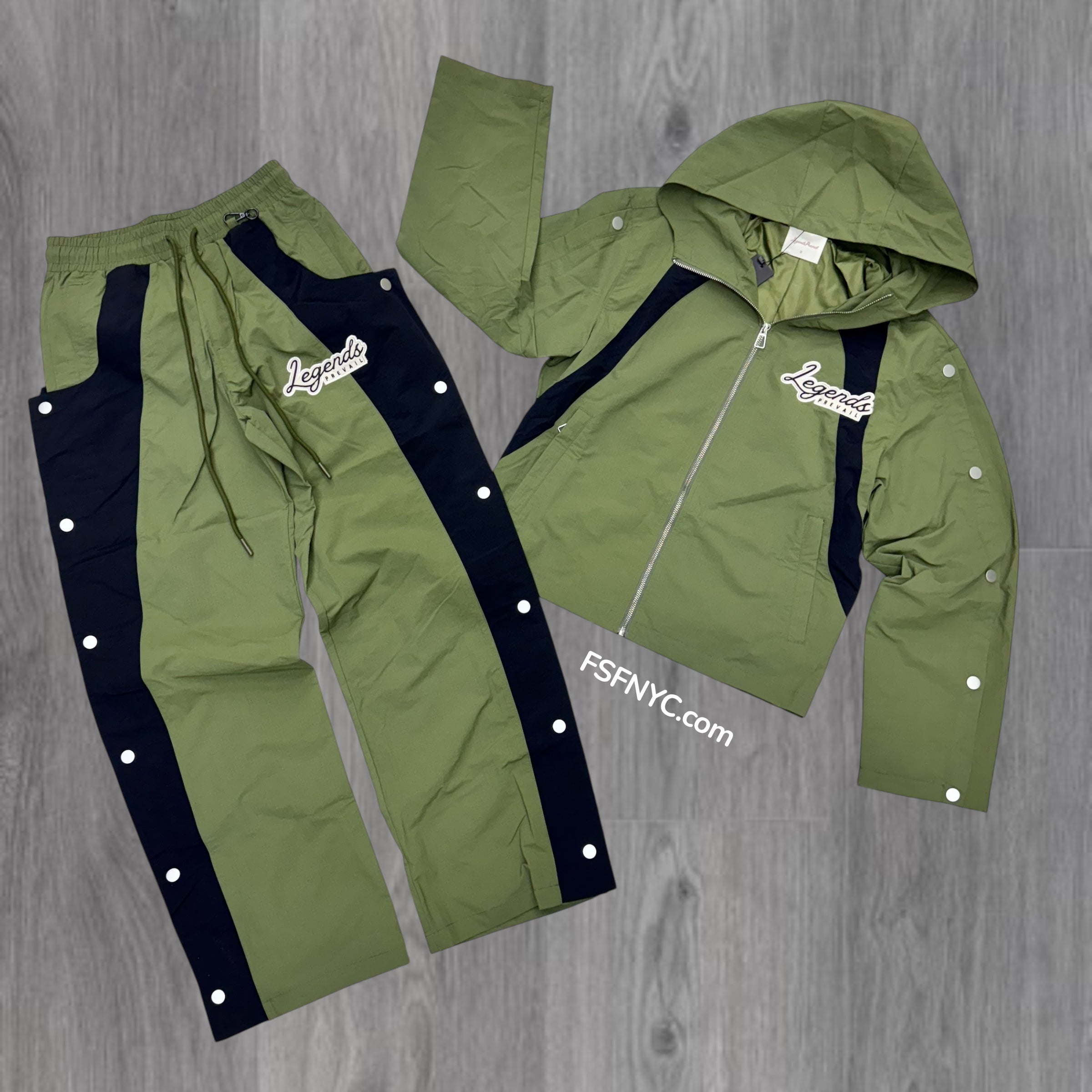 Prevail- LP Windbreaker  Zip Jacket Set - Olive/Black
