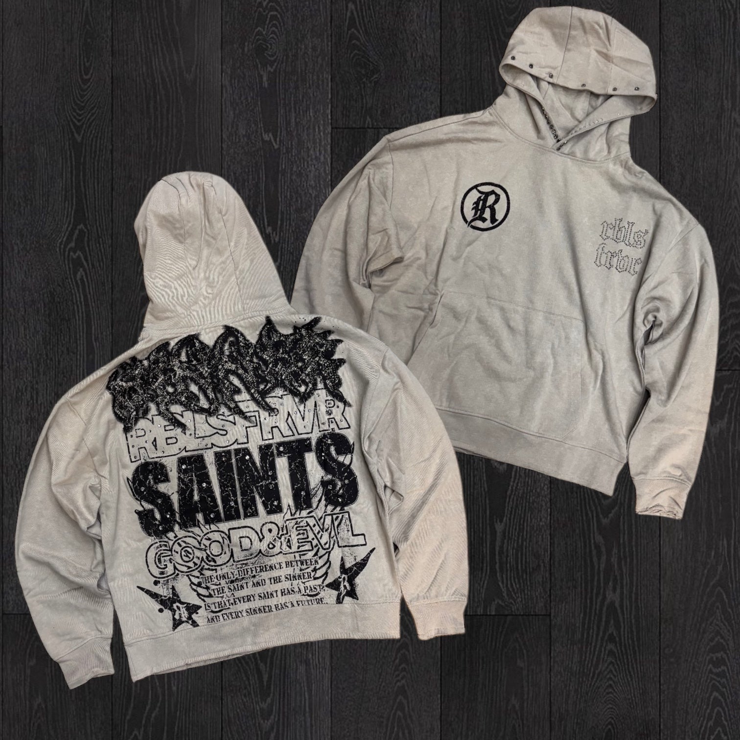 R3 - Sinner Rhinestone Hoodie - Grey - 365