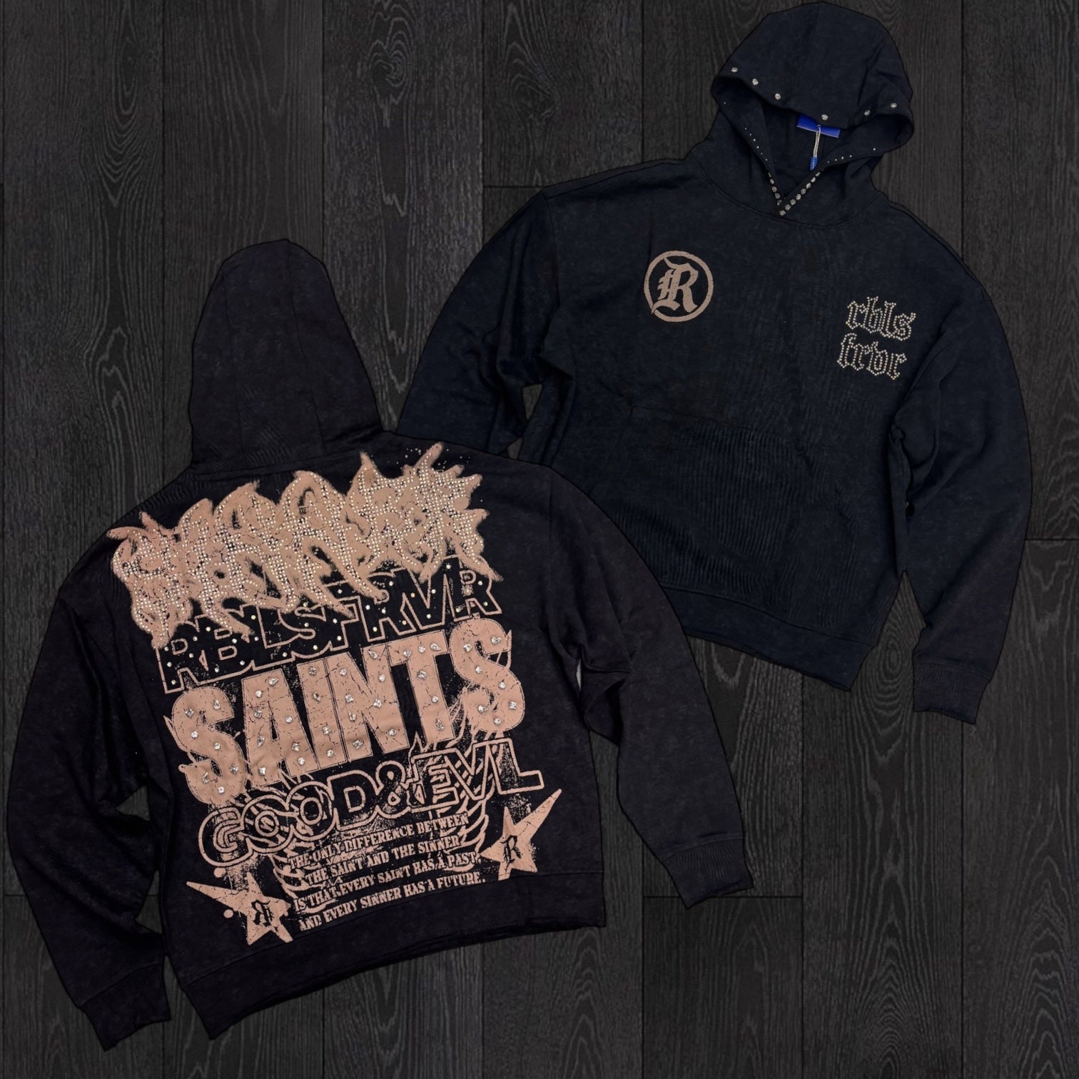 R3 - Sinner Rhinestone Hoodie - Black - 365