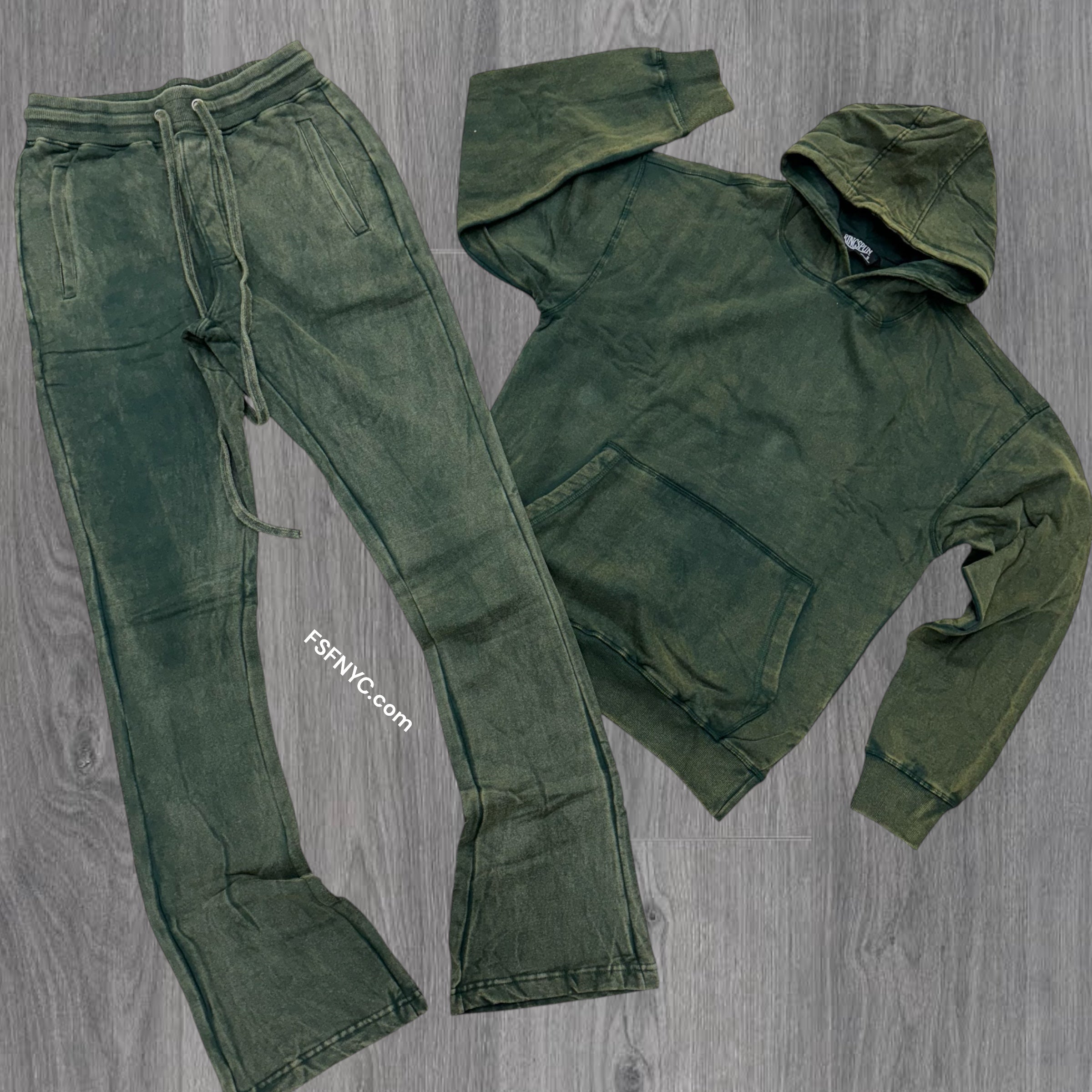 Rs Acid washed Stacked Pullover hoodie set Olive 301 401