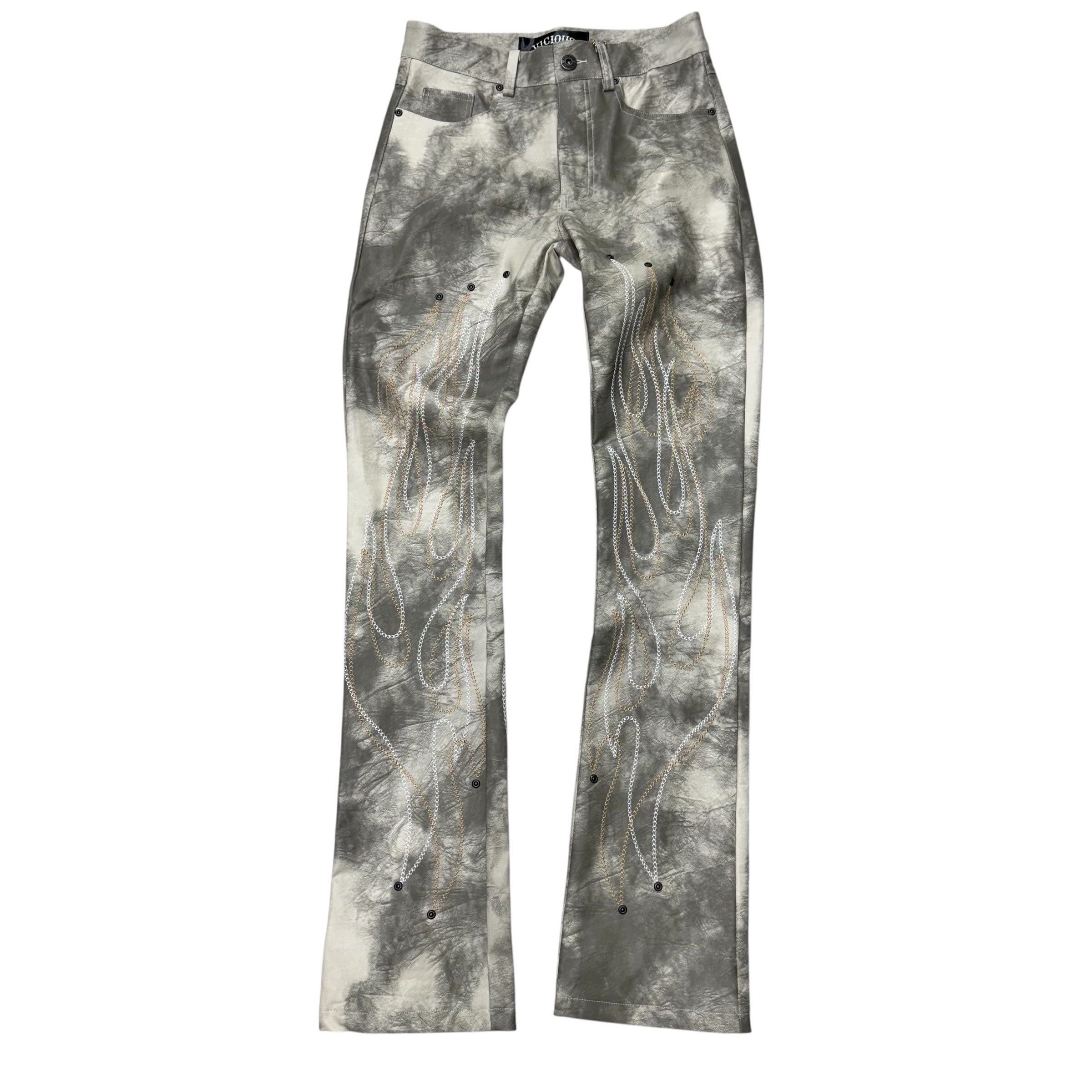 Vicious - STACKED Vegan Leather Flame Pants - Ecru - VC838