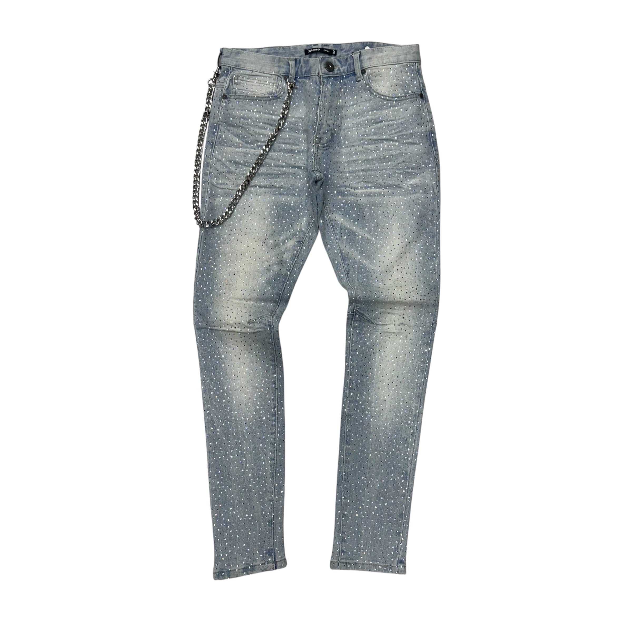 Kloud-Rhinestone Slim Denim P25348 Blue