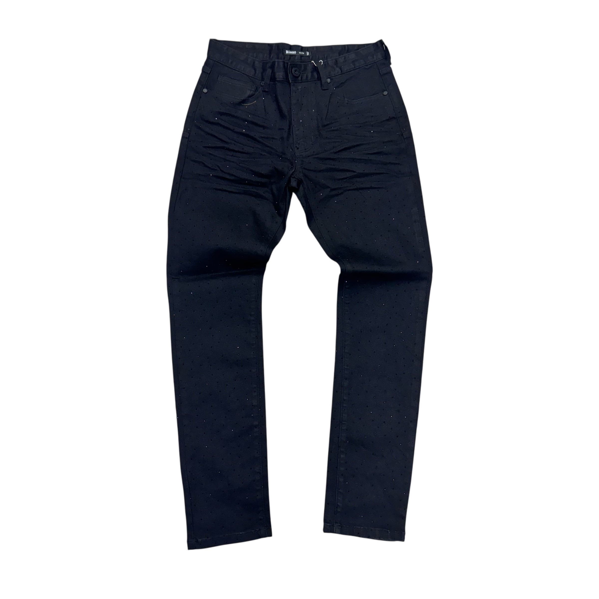 Kloud-Rhinestone Waxed Coated Denim Jeans P25317 Wax Black